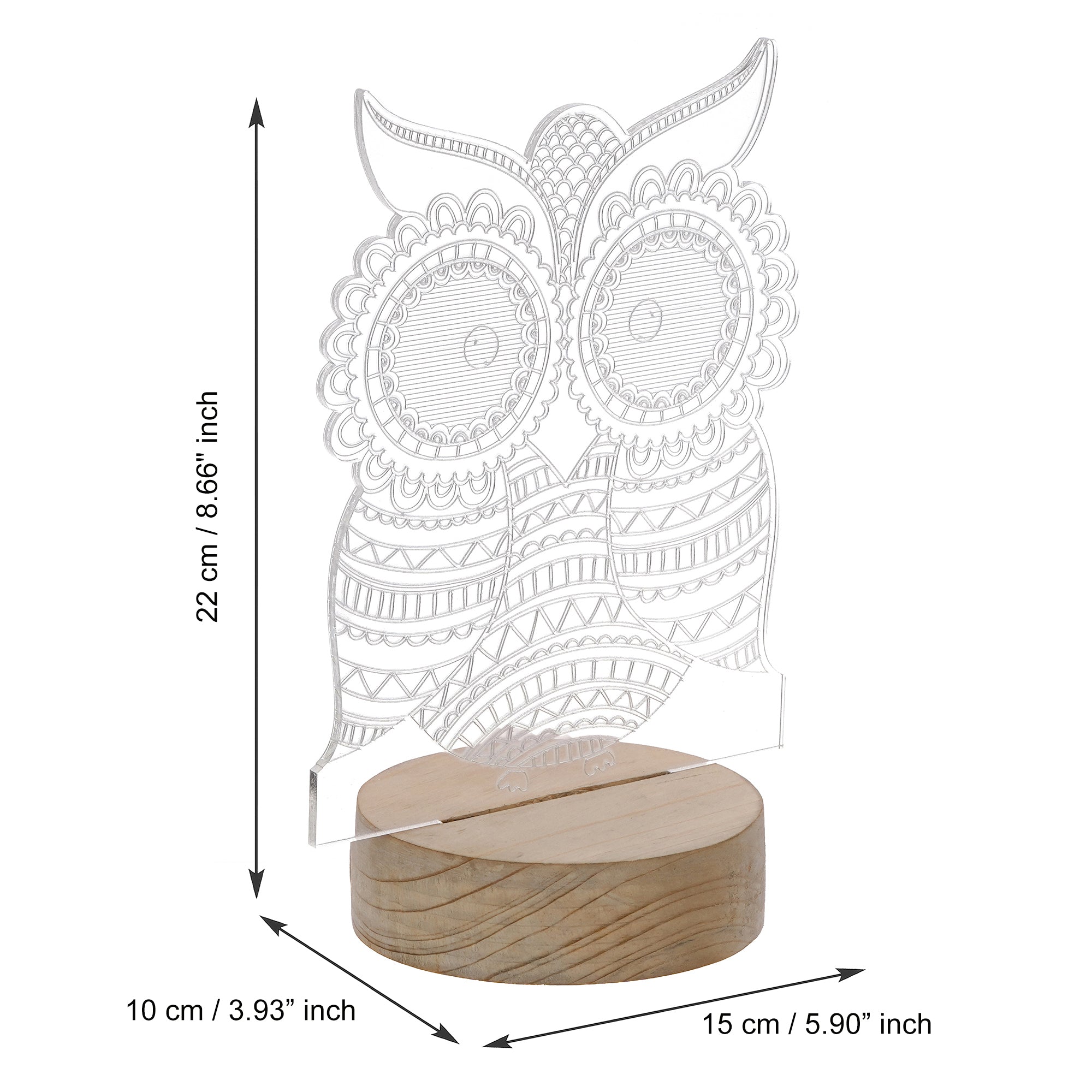 Owl Design Carved on Acrylic & Wood Base Night Lamp 3