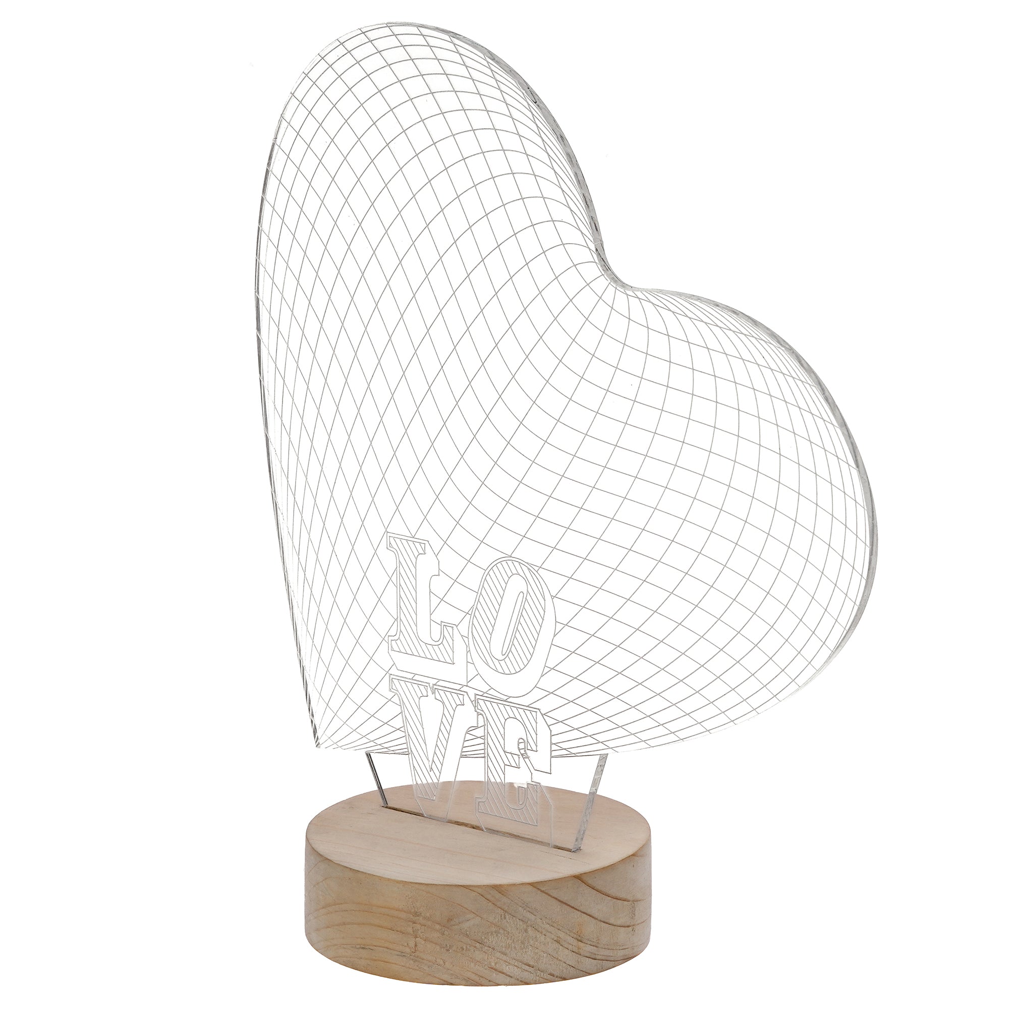 Love Heart Design Carved on Acrylic & Wood Base Night Lamp 4