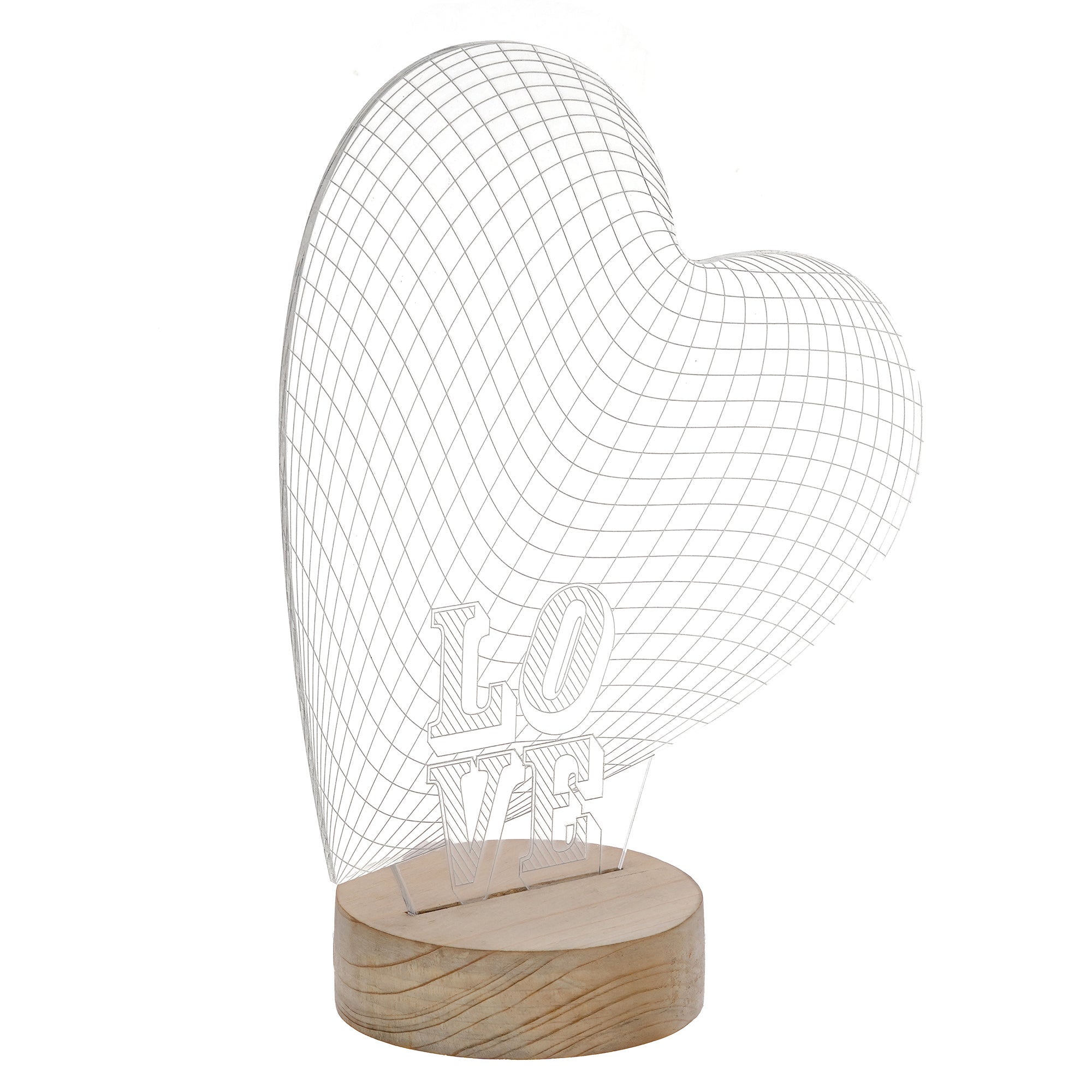 Love Heart Design Carved on Acrylic & Wood Base Night Lamp 5