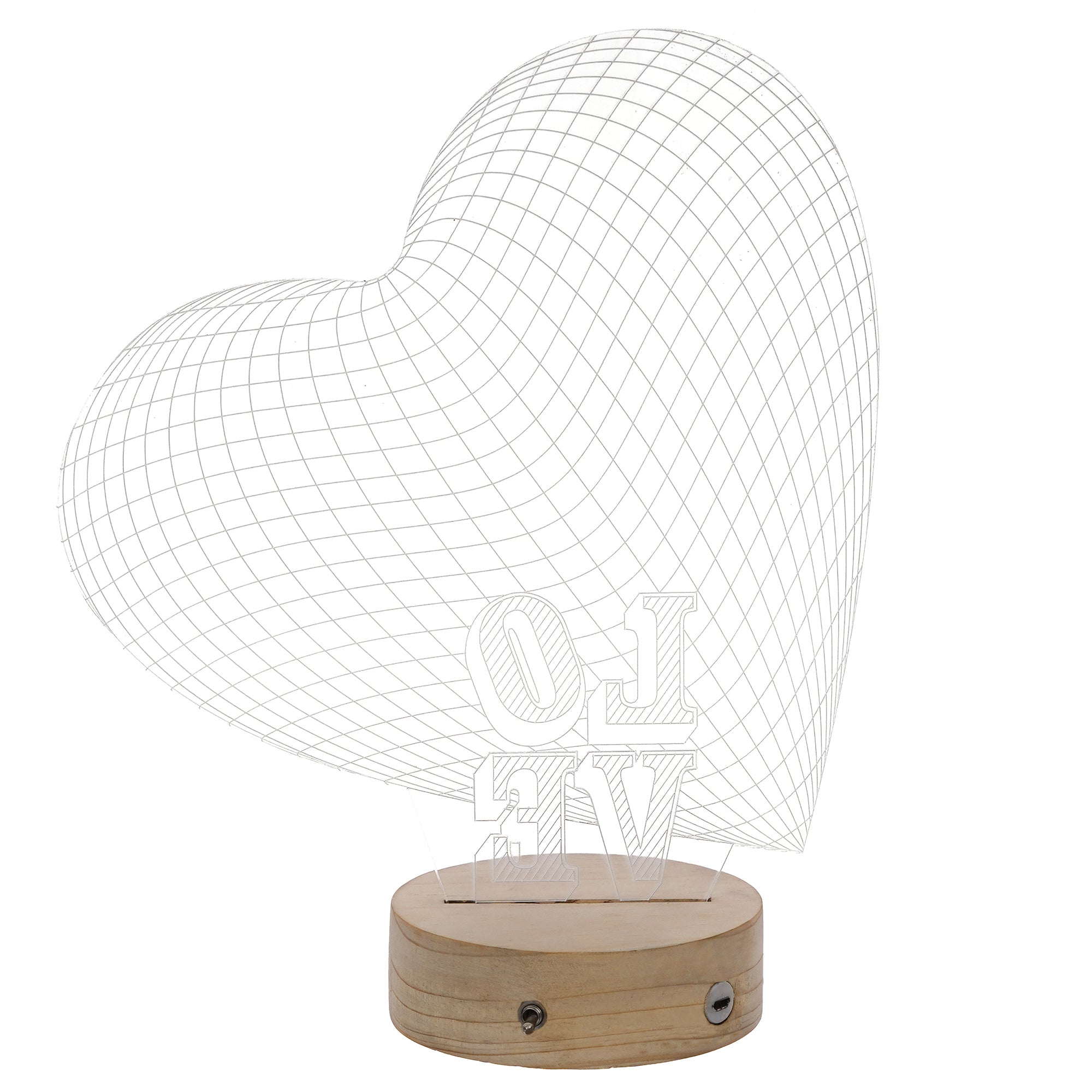 Love Heart Design Carved on Acrylic & Wood Base Night Lamp 6