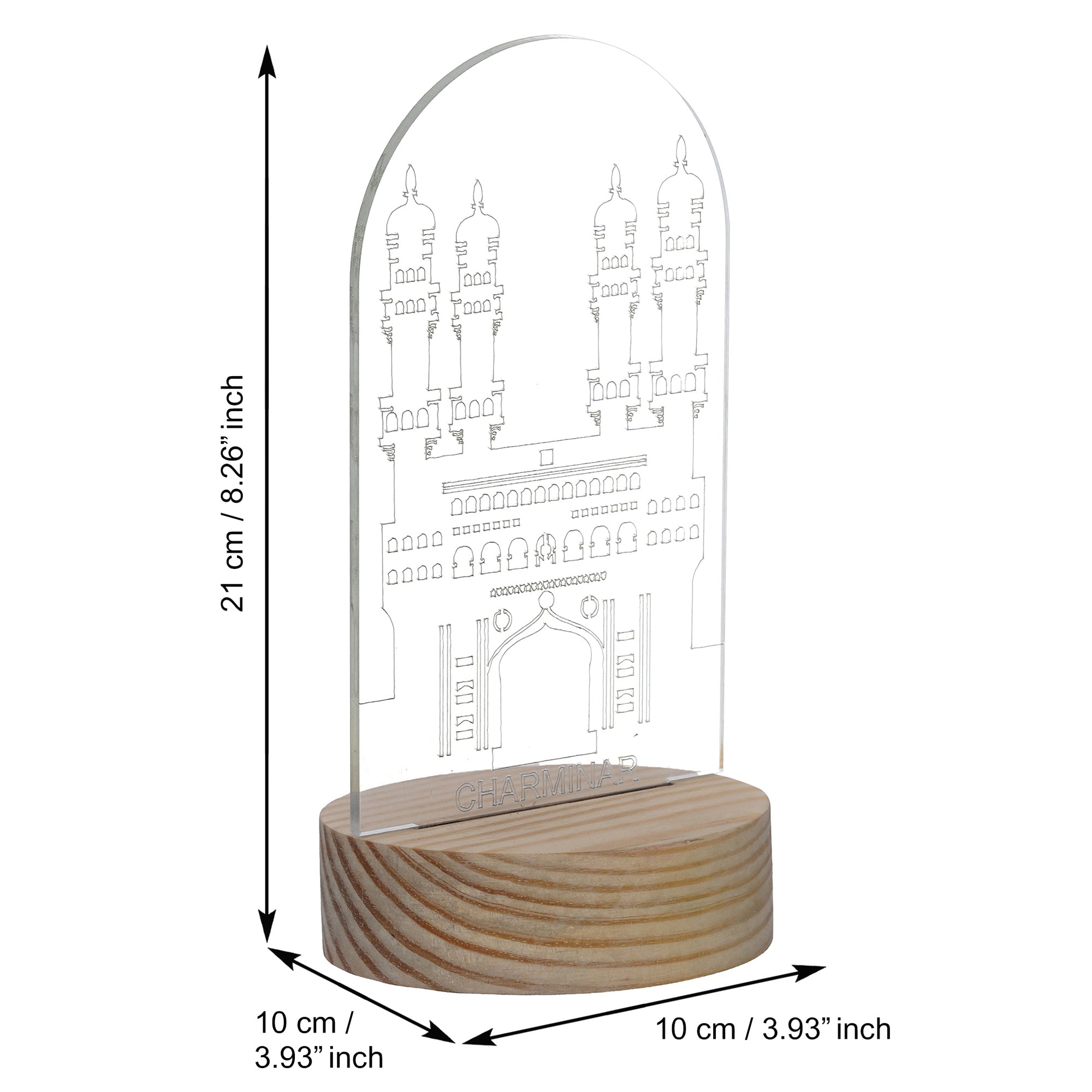 eCraftIndia Acrylic & Wooden Base Light Blue Charminar Design Decorated Table Night Lamp With Rechargeable Battery 3