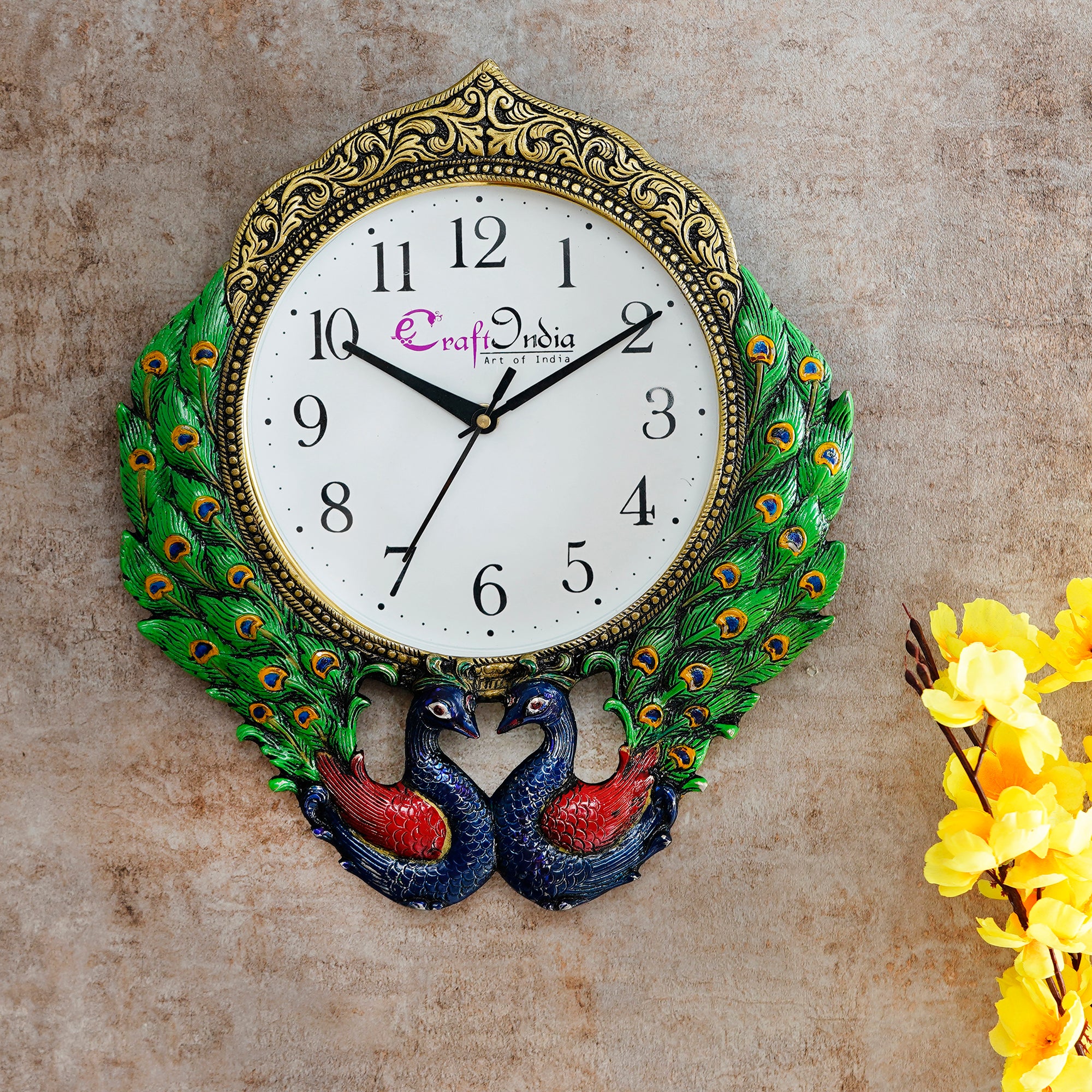 Colorful 2 Peacocks Designer Analog Metal Wall Clock 2