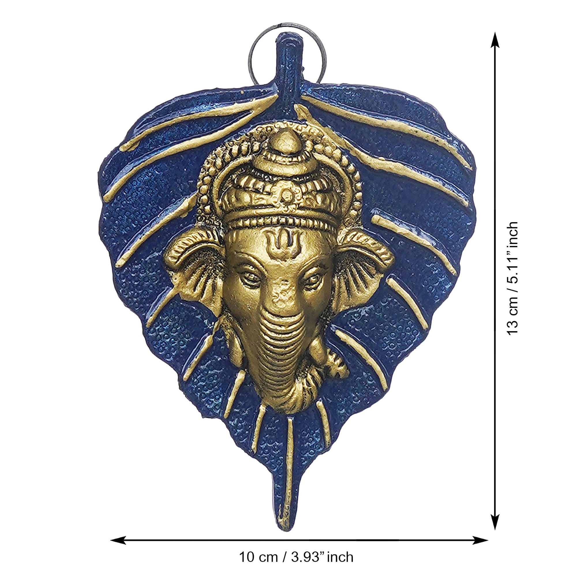 eCraftIndia Set of 2 Golden and Blue Peepal Leaf Ganesha Wall Hangings 3