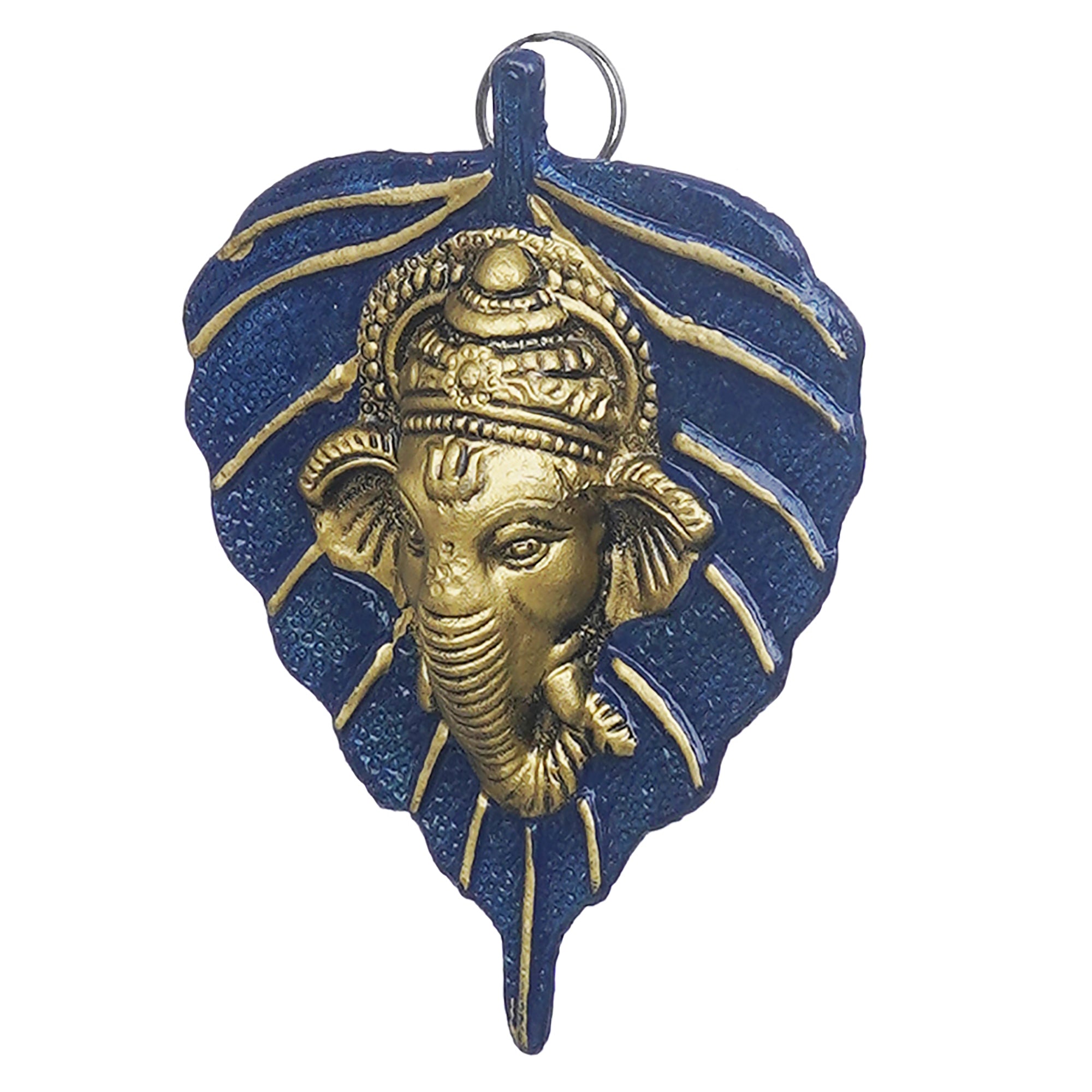 eCraftIndia Blue & Golden Lord Ganesha Face On Leaf Wall Hanging Decorative Showpiece 7