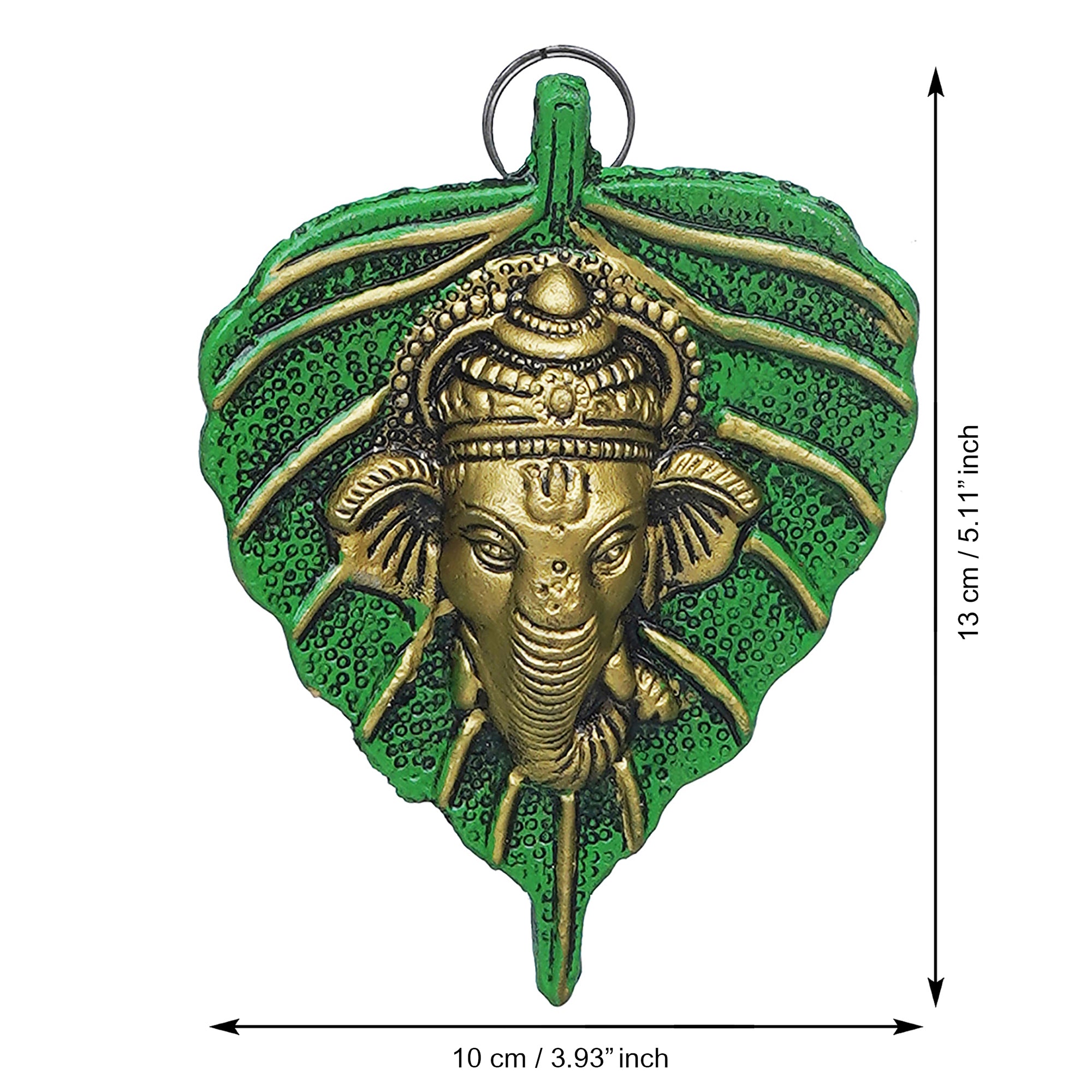 eCraftIndia Set of 2 Golden and Green Peepal Leaf Ganesha Wall Hangings 3