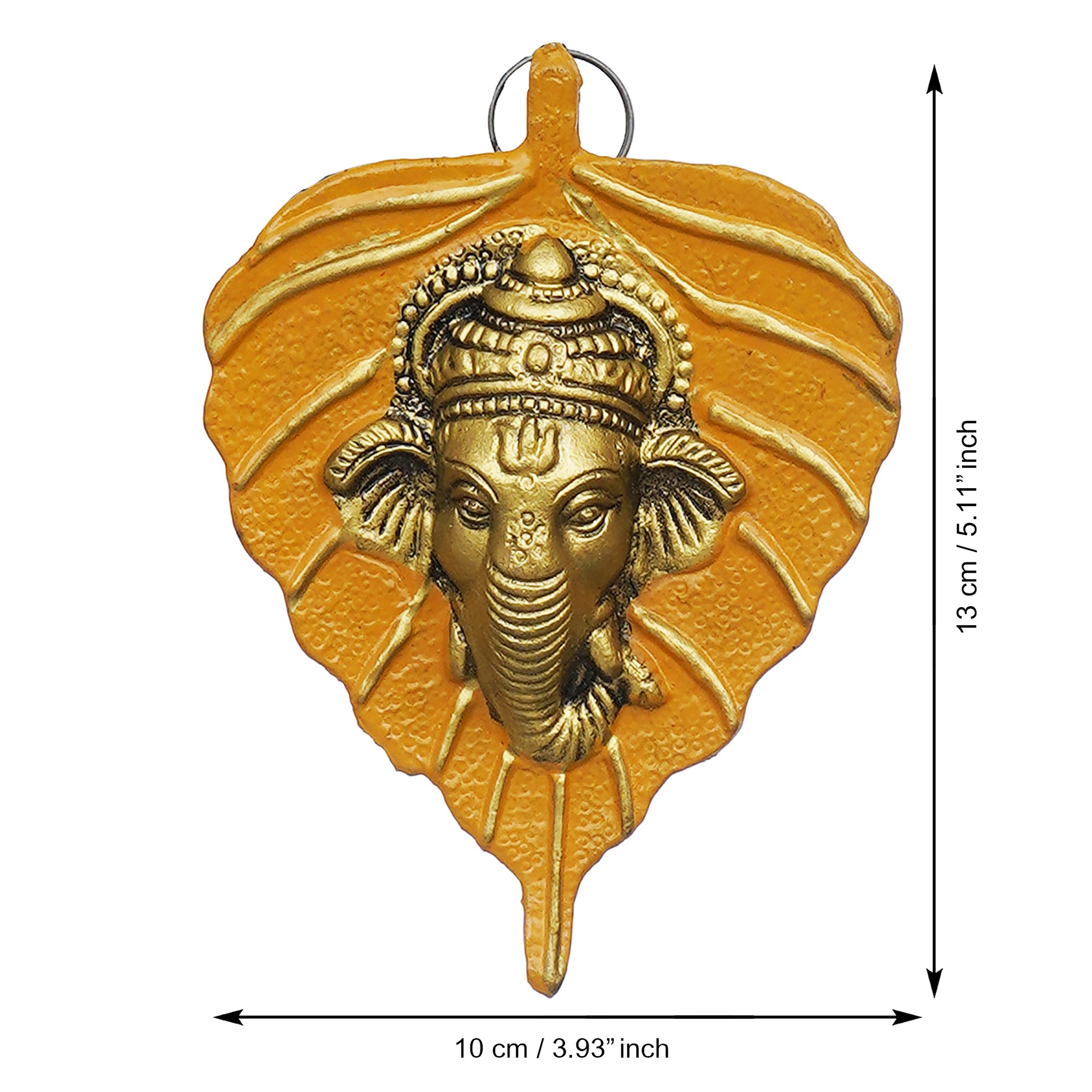 eCraftIndia Yellow & Golden Lord Ganesha Face On Leaf Wall Hanging Decorative Showpiece 3