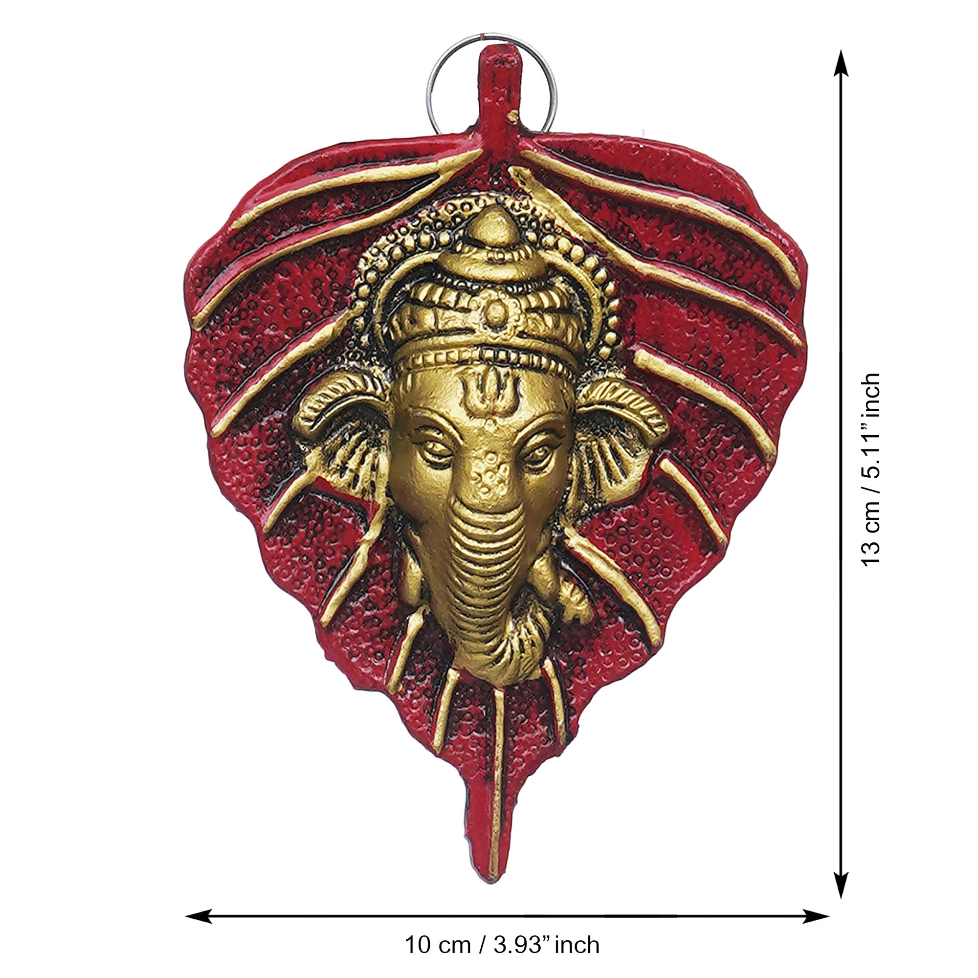 eCraftIndia Set of 2 Golden and Red Peepal Leaf Ganesha Wall Hangings 3