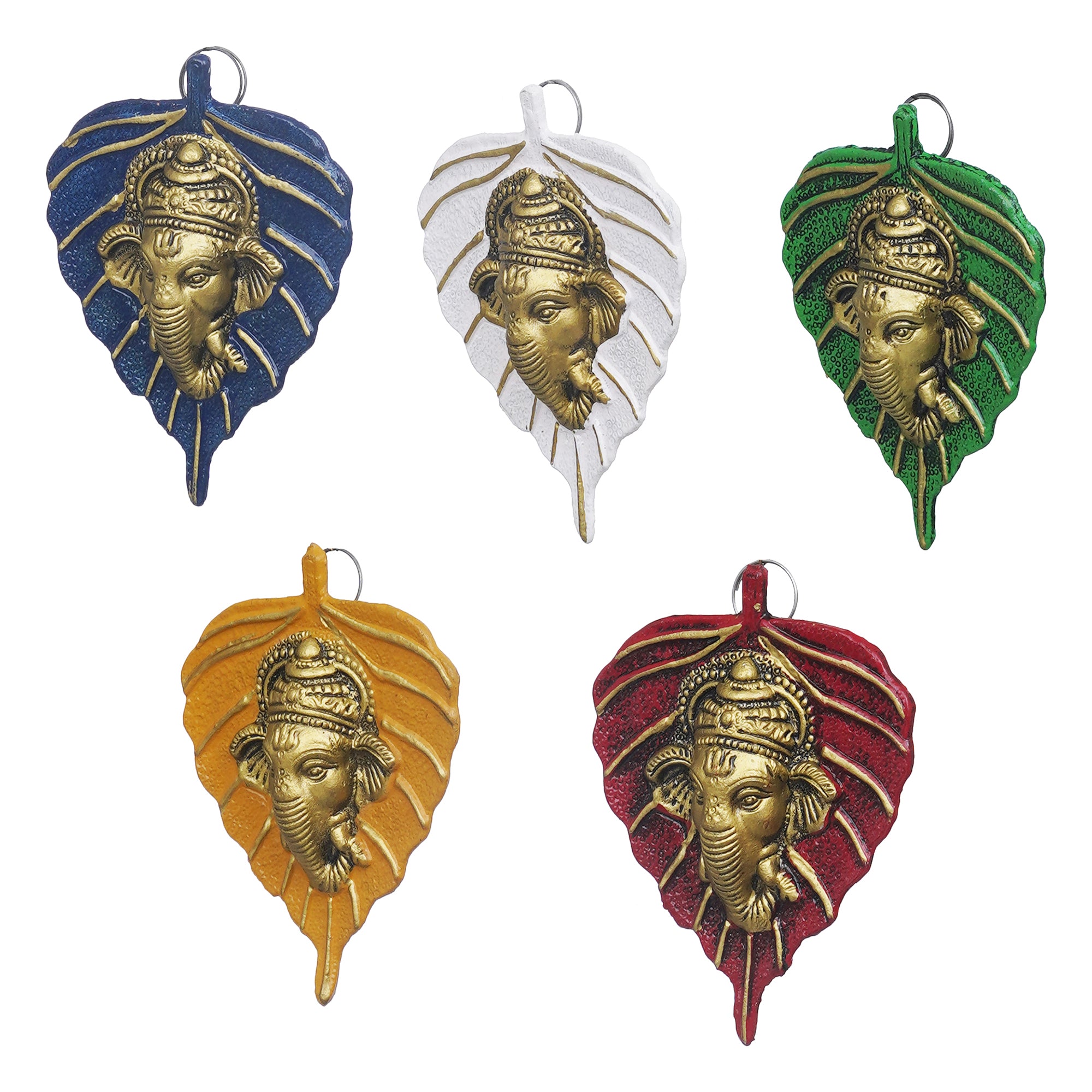 eCraftIndia Set of 5 Decorative Lord Ganesha Face On Leaf Wall Hanging 7