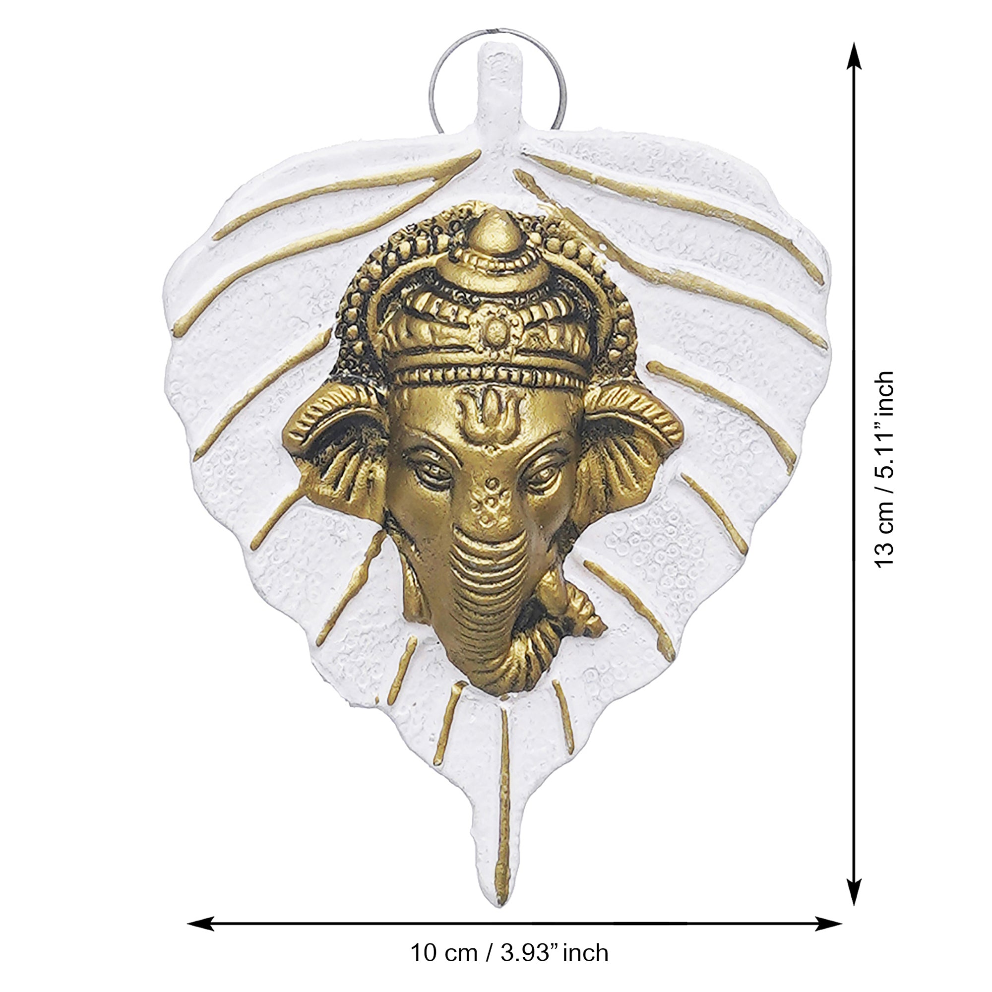 eCraftIndia White & Golden Lord Ganesha Face On Leaf Wall Hanging Decorative Showpiece 3