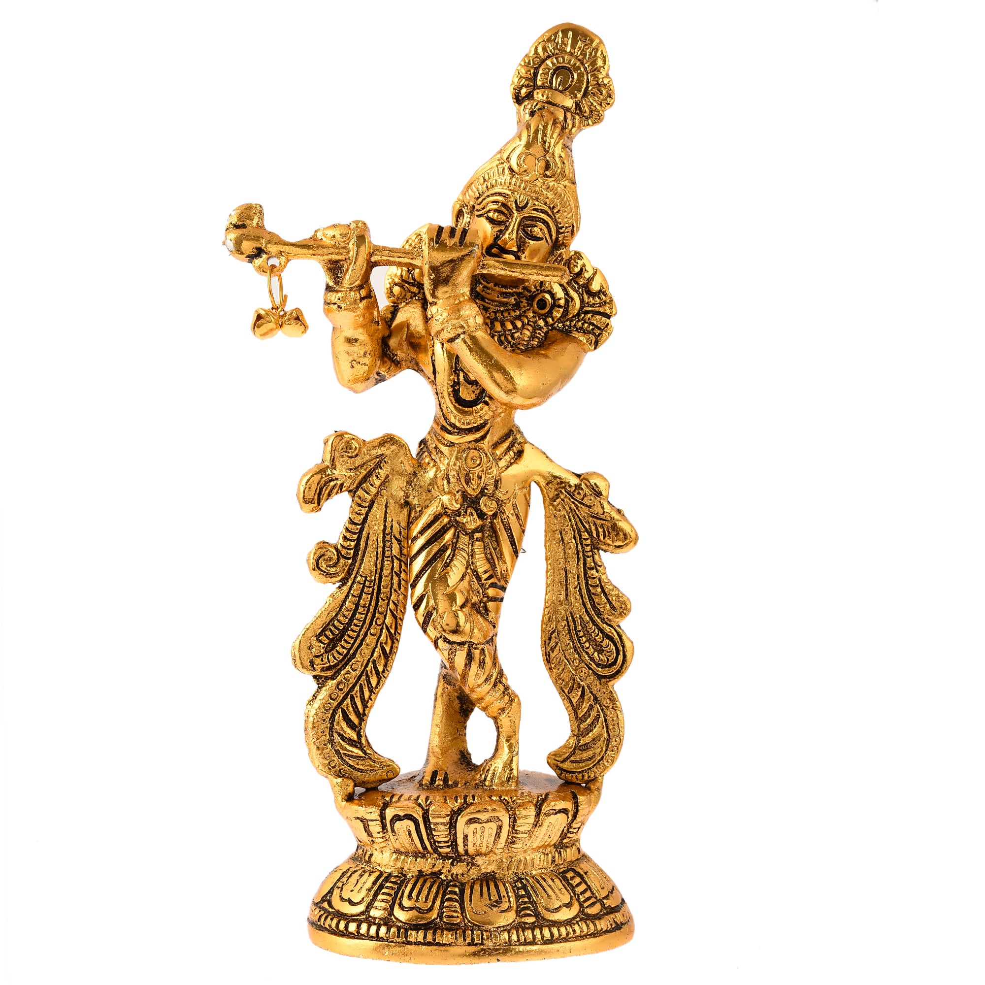 Golden Lord Krishna Playing Flute Idol