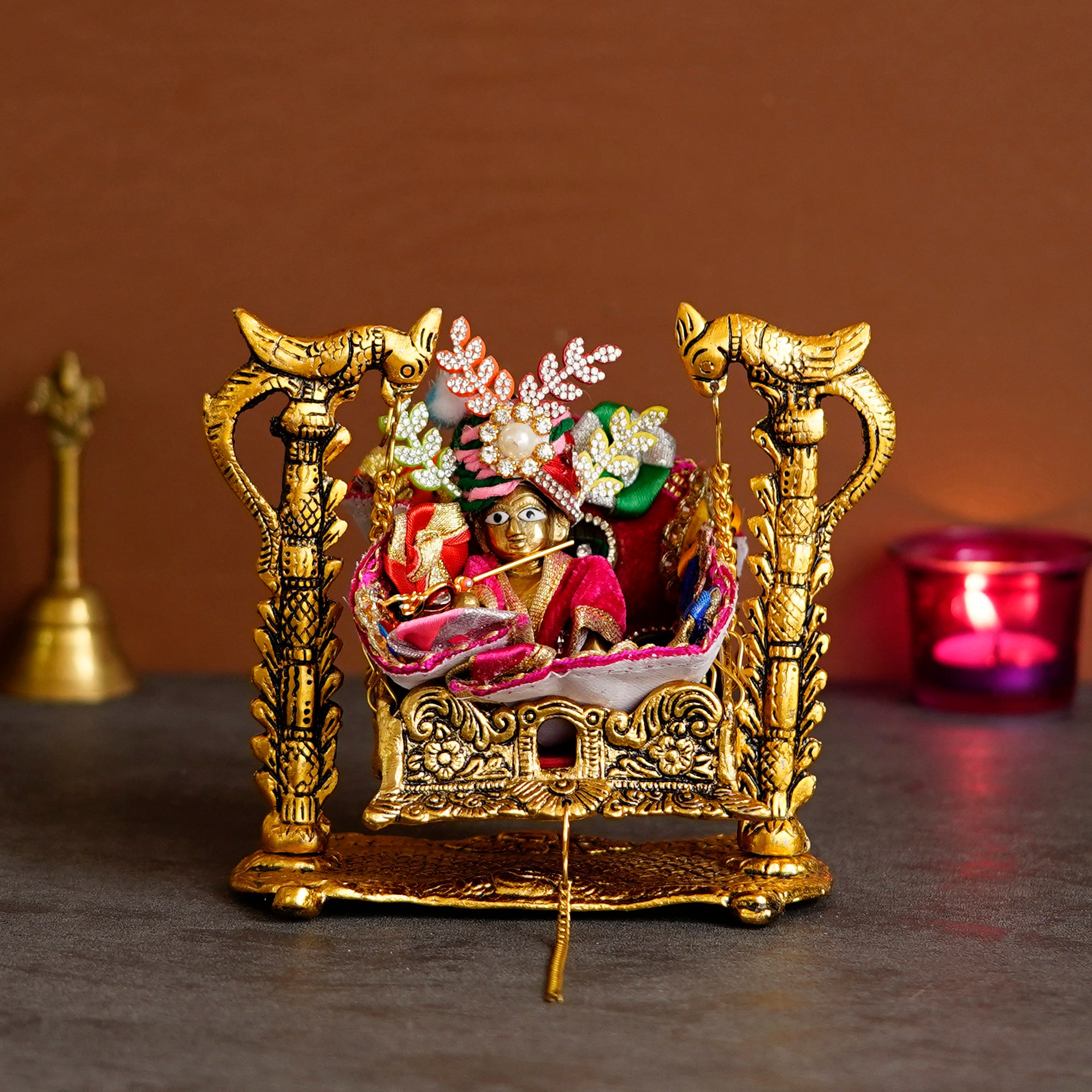 Golden Bal Gopal on a Decorative Swing Showpiece 1