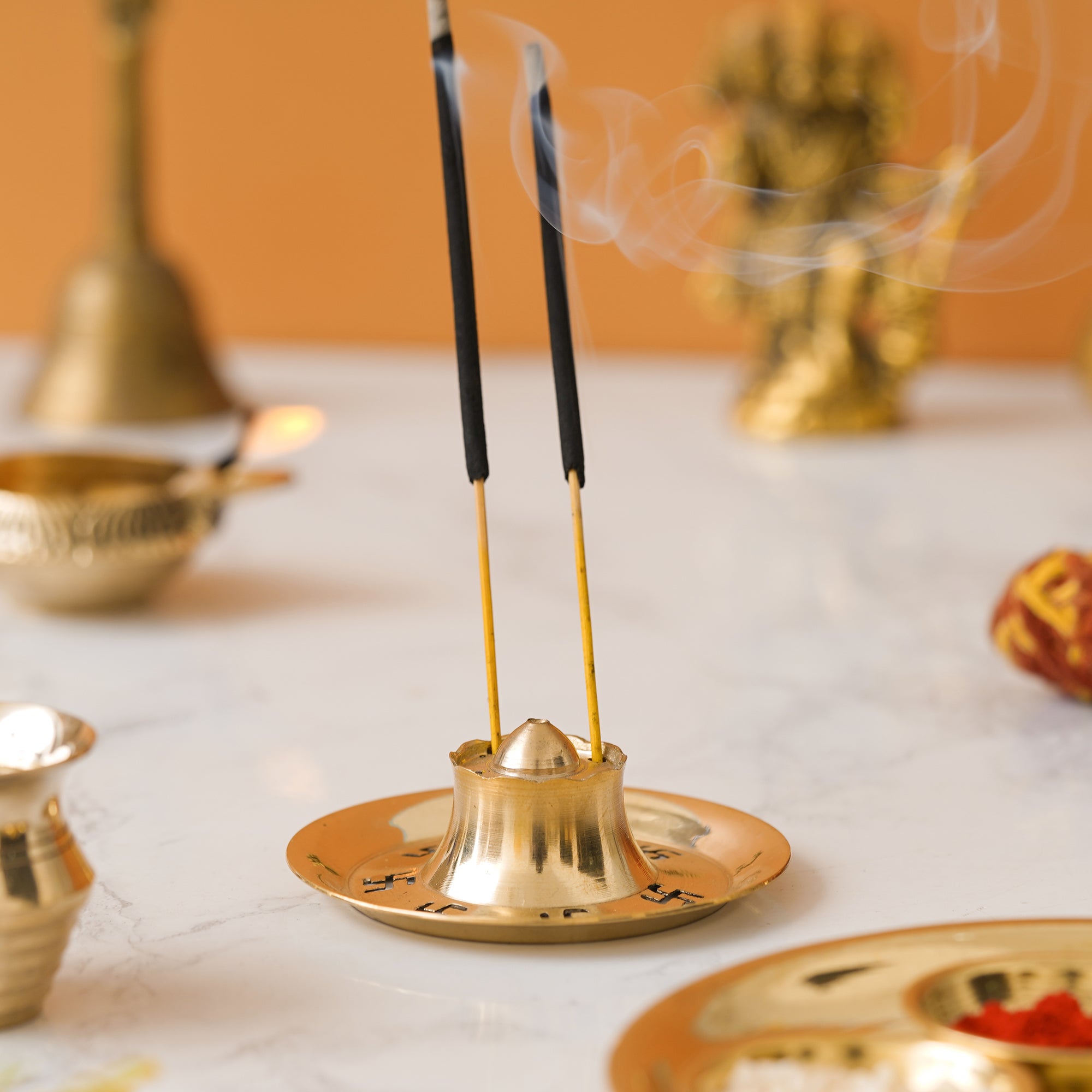 eCraftIndia Golden Brass Swastik Designer Incense Stick Holder Agarbatti Stand 5