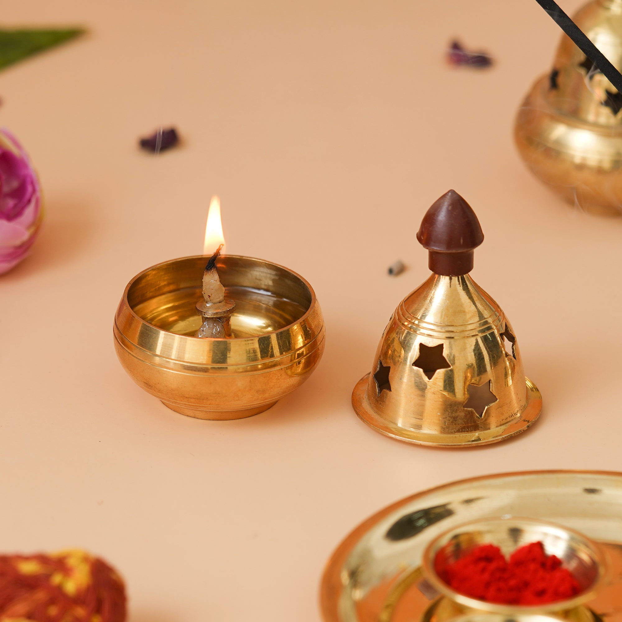 eCraftIndia Golden Traditional Akhand Brass Diya 1