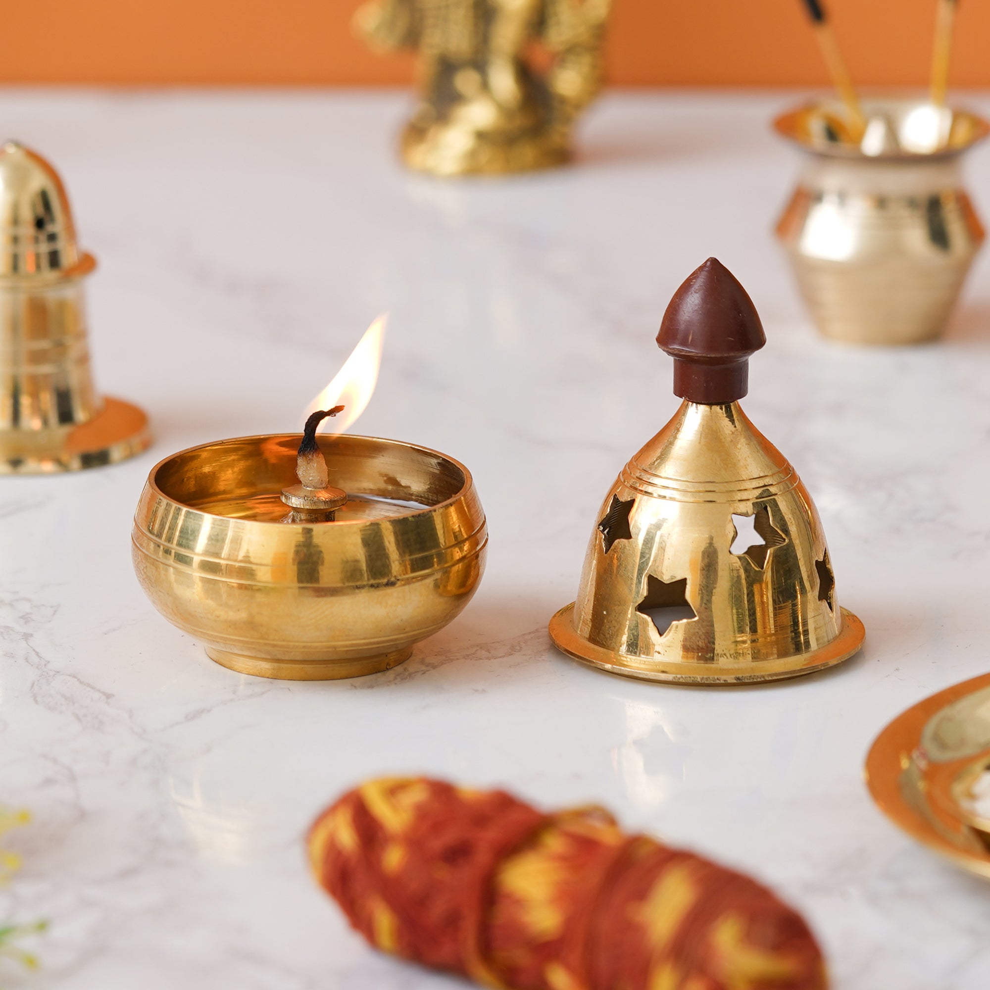 eCraftIndia Golden Traditional Akhand Brass Diya 4