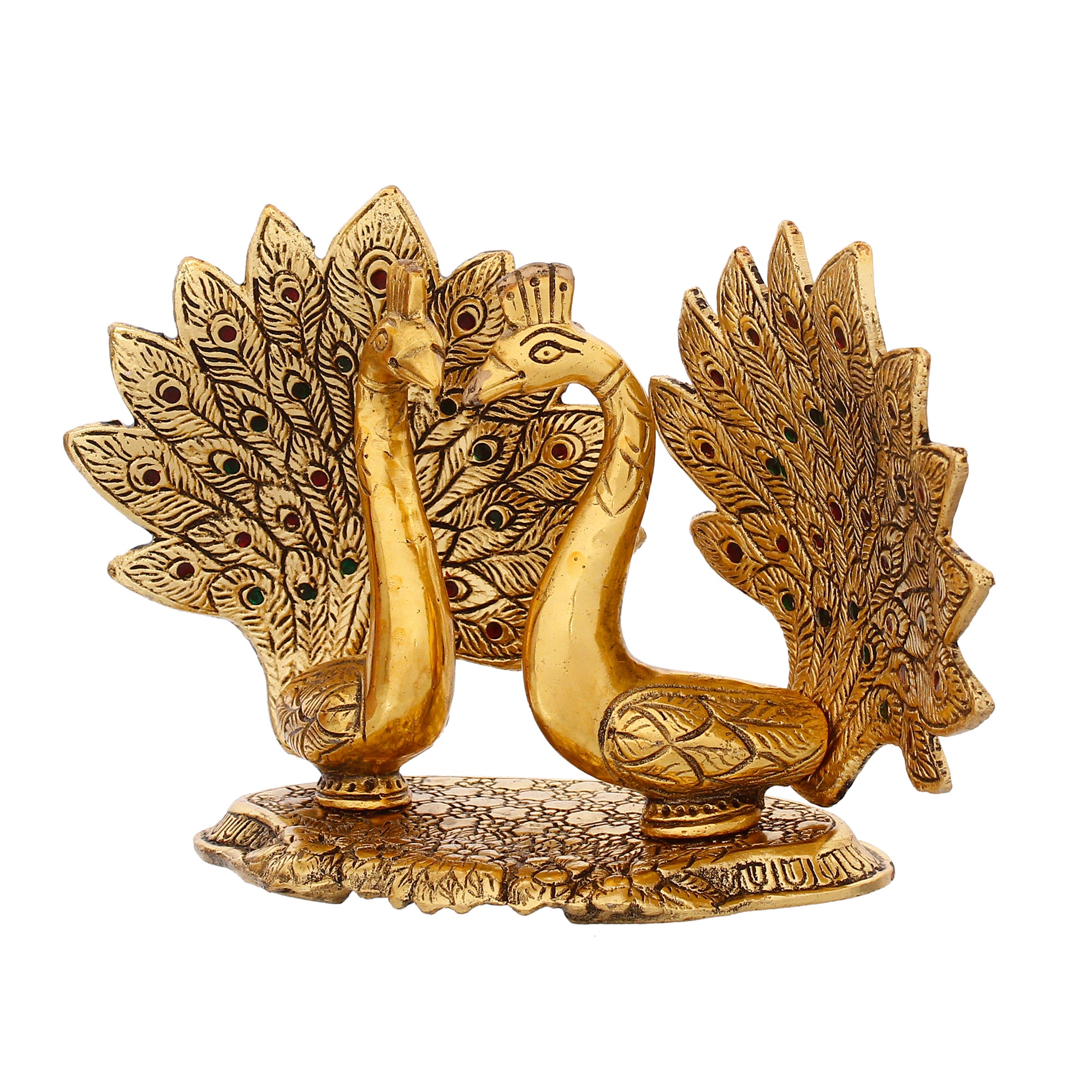 Set Of 2 Loving Golden Peacock Statue Decorative Metal Bird Figurines 6