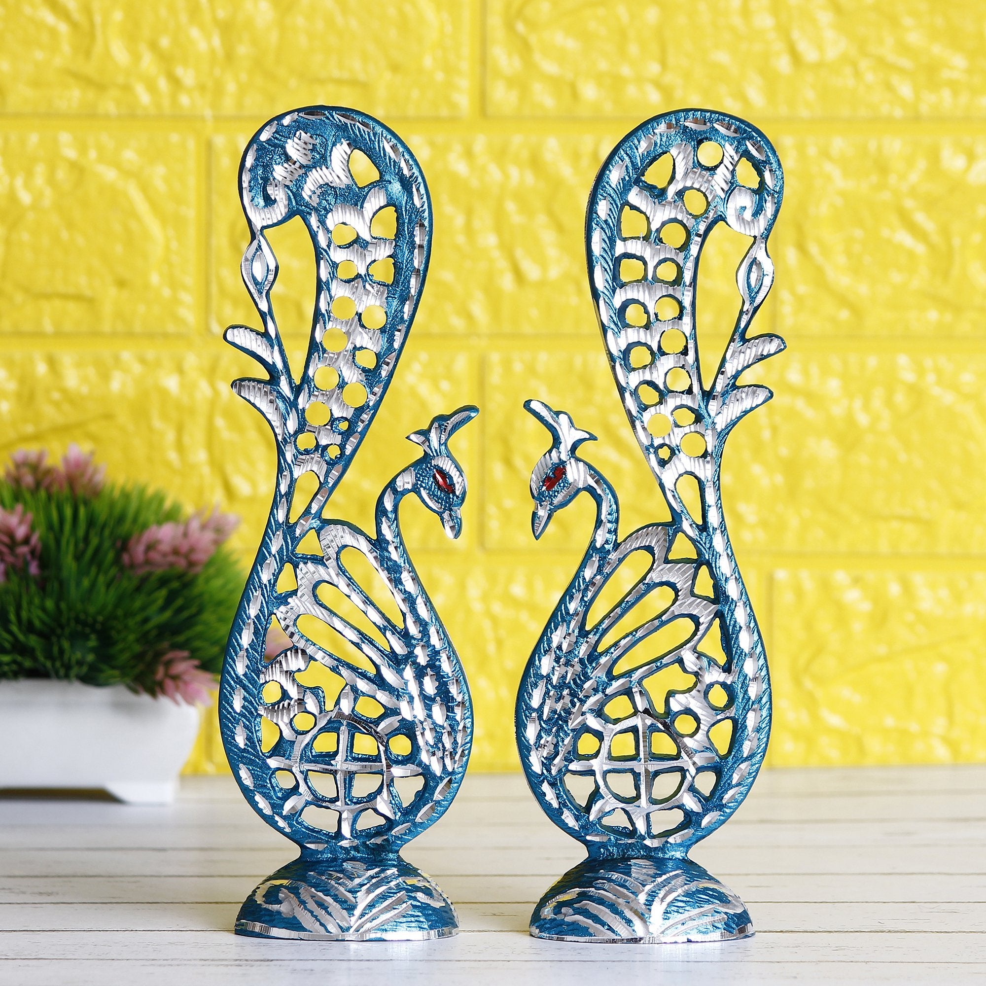 Blue Dancing Peacock Couple 11 Inch Decorative Figurine Showpiece 1