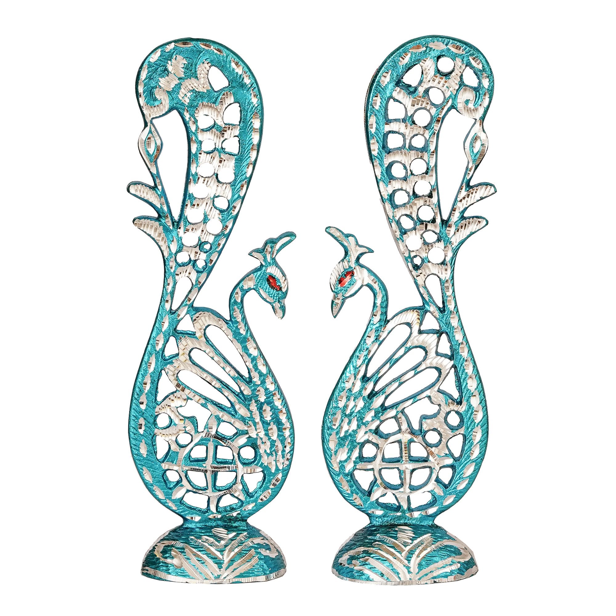 Blue Dancing Peacock Couple 11 Inch Decorative Figurine Showpiece 2