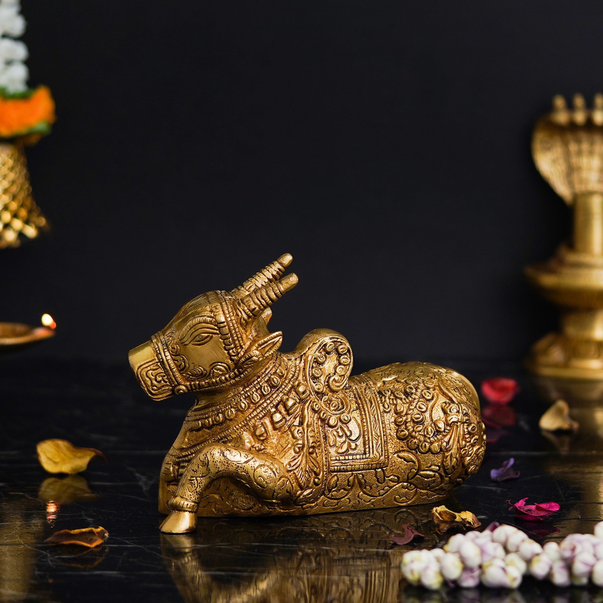 Golden Decorative Handcrafted Brass Nandi Figurine