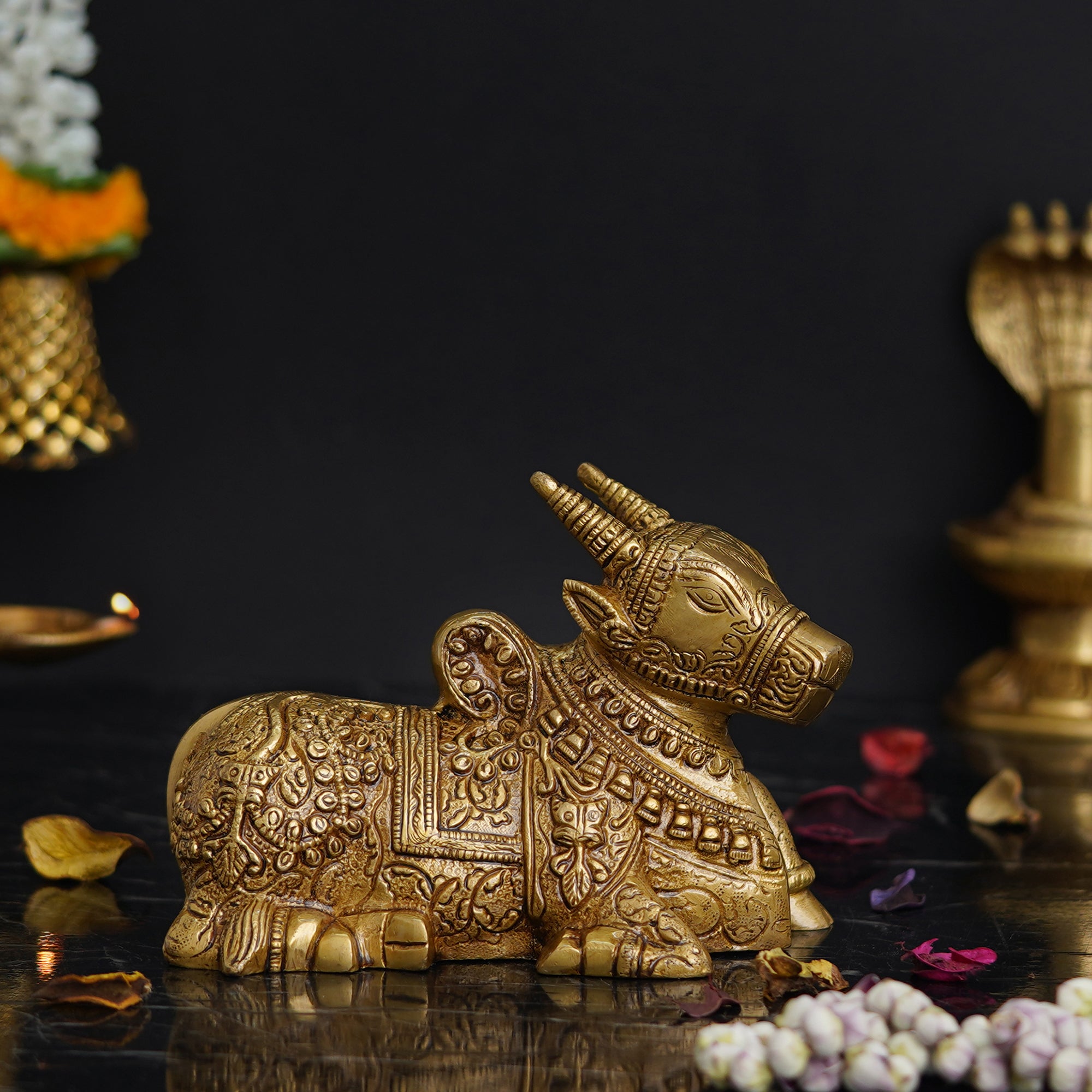 Golden Decorative Handcrafted Brass Nandi Figurine 7