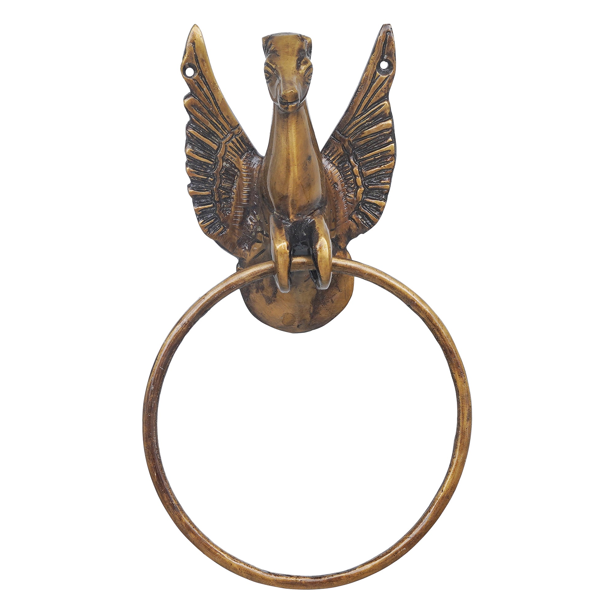 eCraftIndia Golden Brass Flying Angel Horse Statue Design Towel Hanger 2