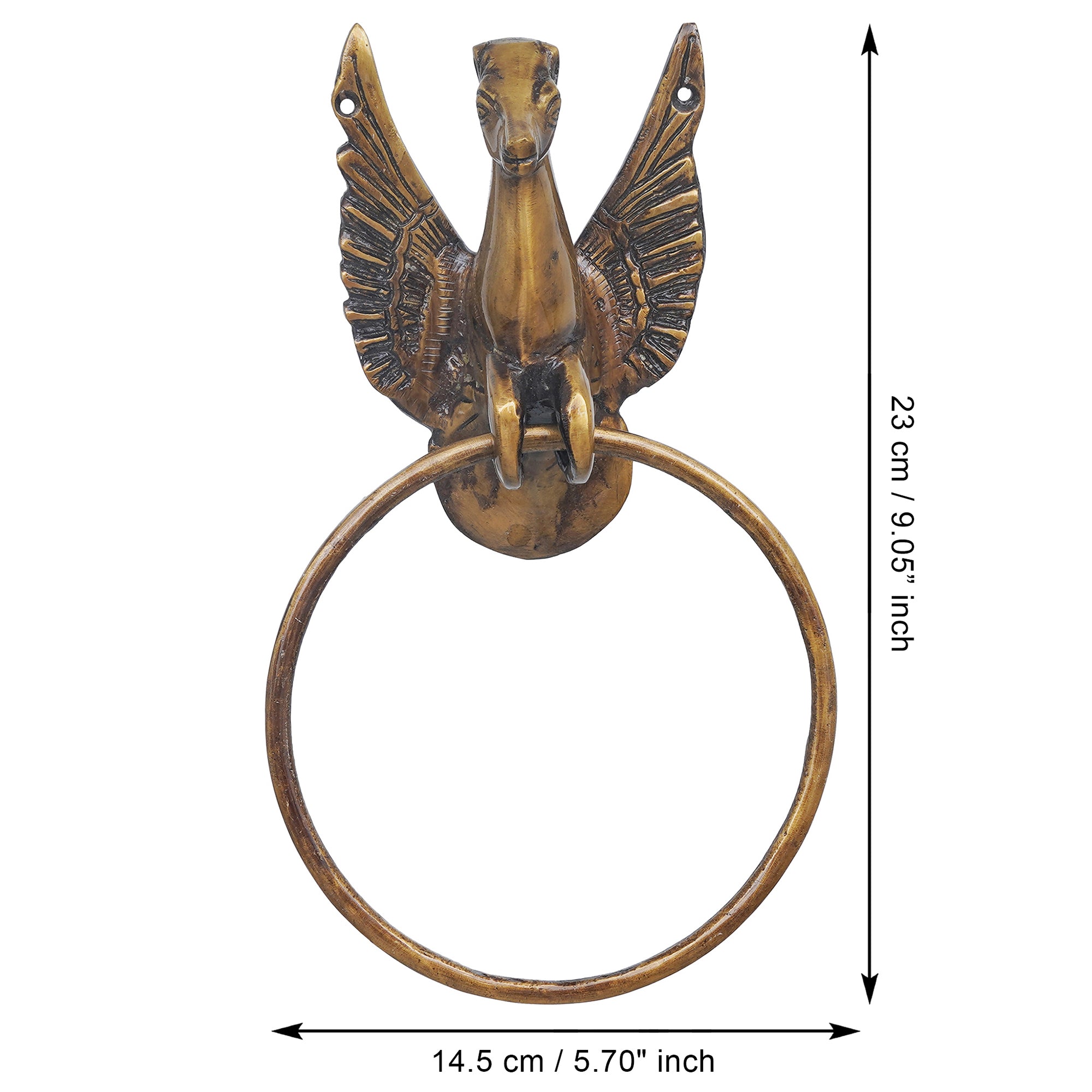 eCraftIndia Golden Brass Flying Angel Horse Statue Design Towel Hanger 3