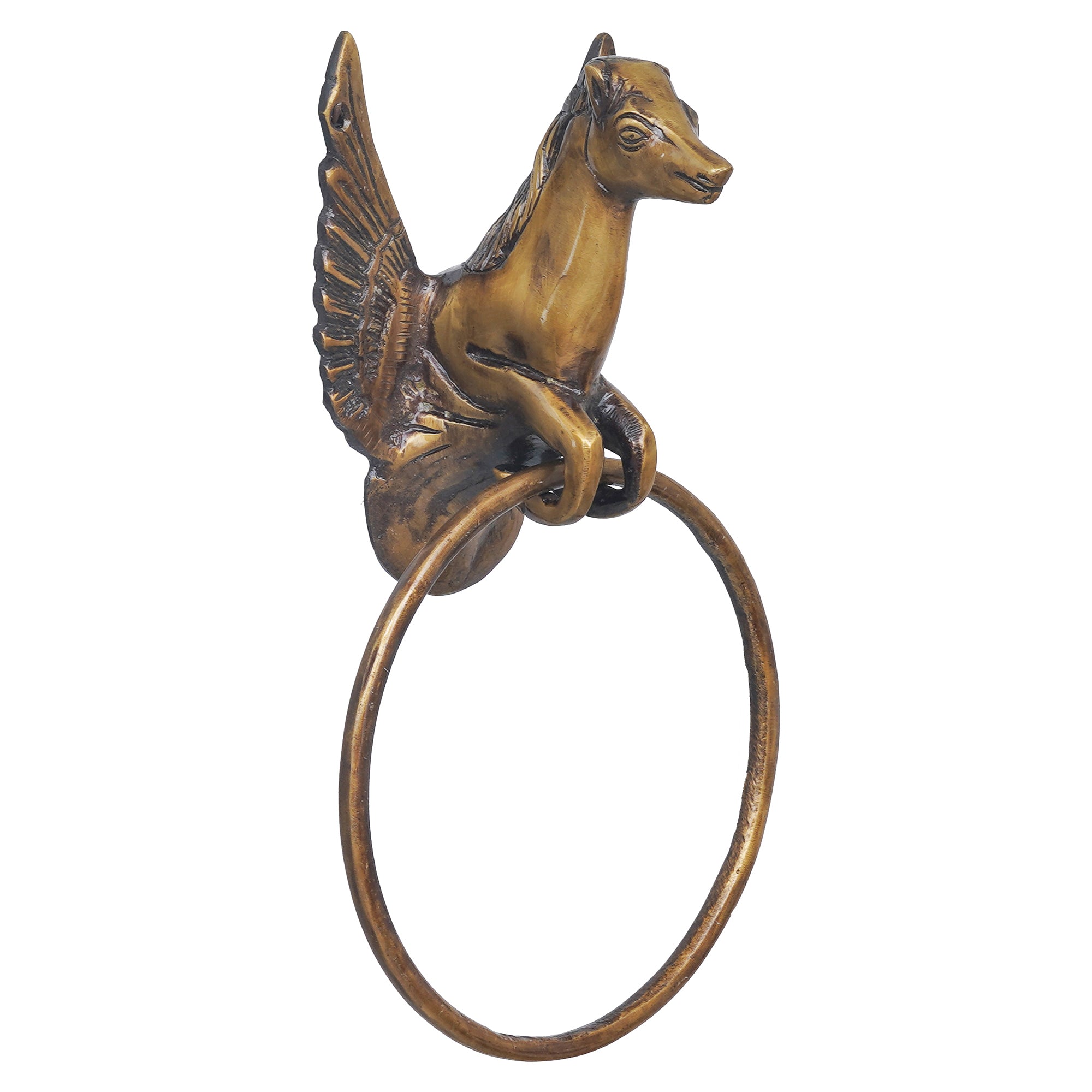 eCraftIndia Golden Brass Flying Angel Horse Statue Design Towel Hanger 6