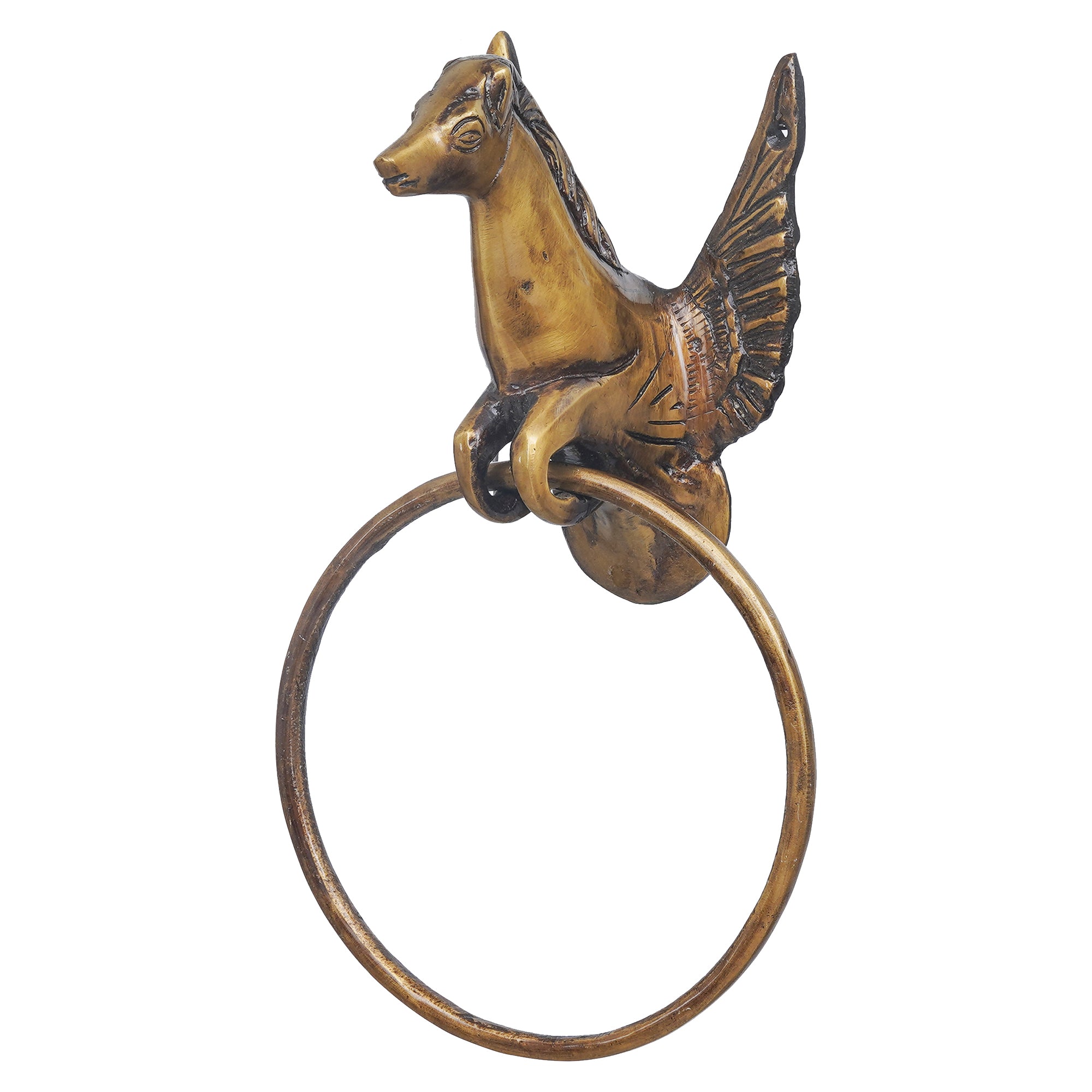 eCraftIndia Golden Brass Flying Angel Horse Statue Design Towel Hanger 7