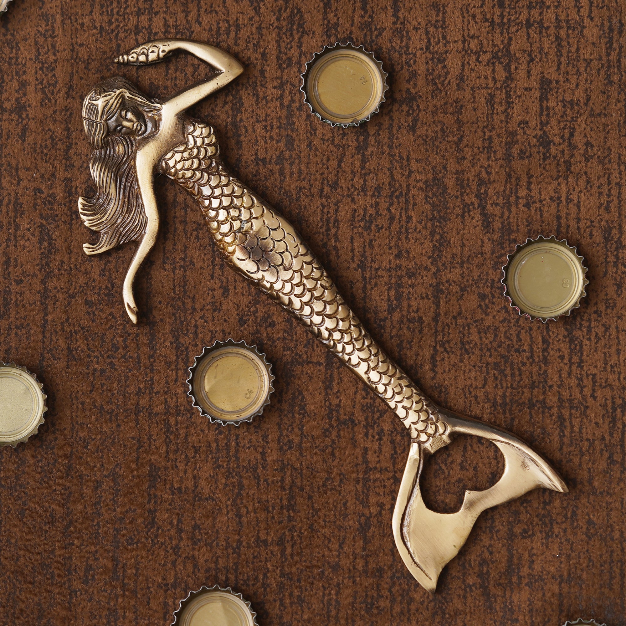 eCraftIndia Golden Brass Handcrafted Mermaid Shaped Decorative Bottle Opener 1