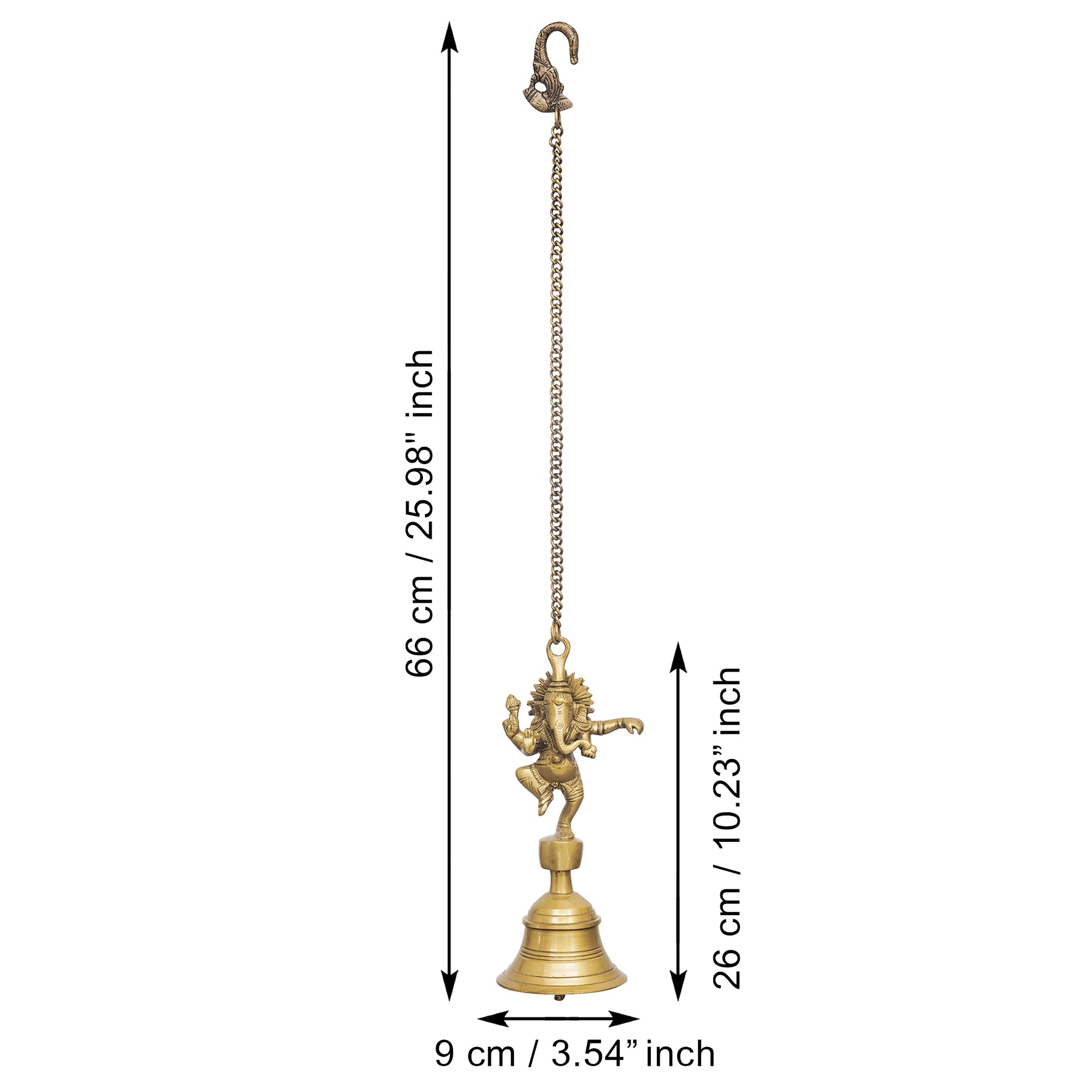 eCraftIndia Golden Brass Dancing Ganesha Idol Wall Hanging Bell with Chain 4