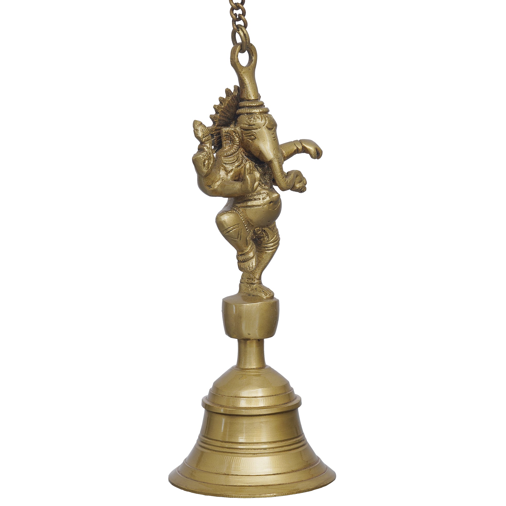 eCraftIndia Golden Brass Dancing Ganesha Idol Wall Hanging Bell with Chain 7