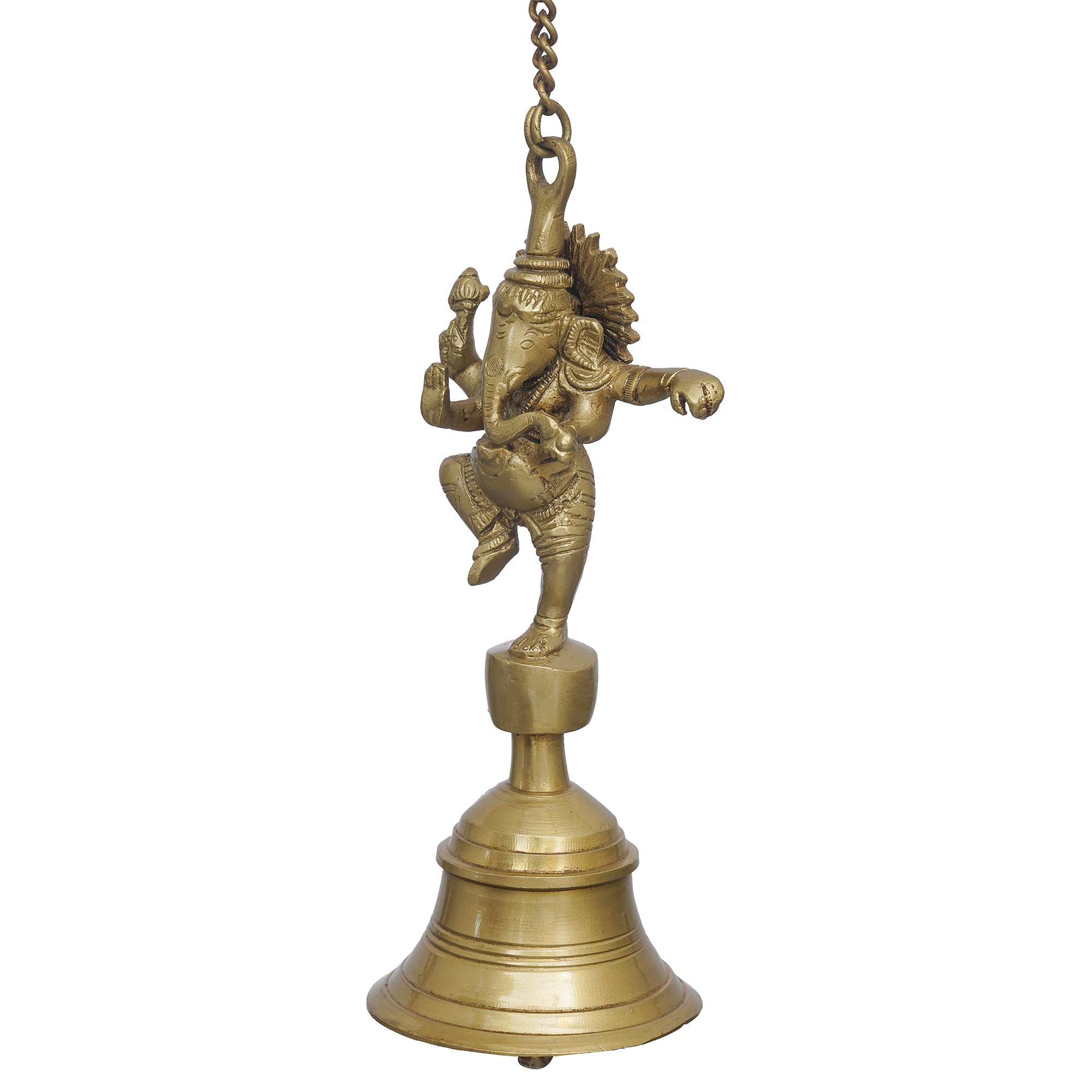 eCraftIndia Golden Brass Dancing Ganesha Idol Wall Hanging Bell with Chain 8