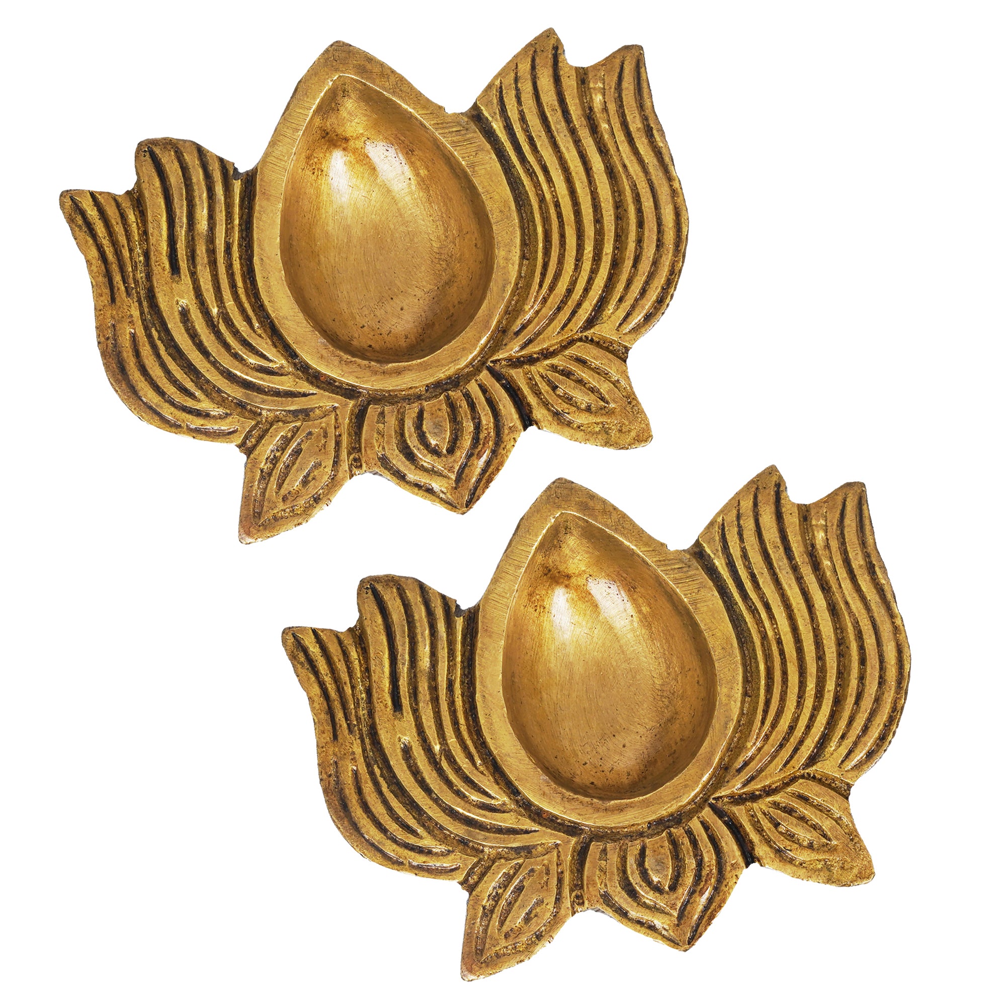 eCraftIndia Set of 2 Traditional Golden Lotus Shaped Brass Diyas 2