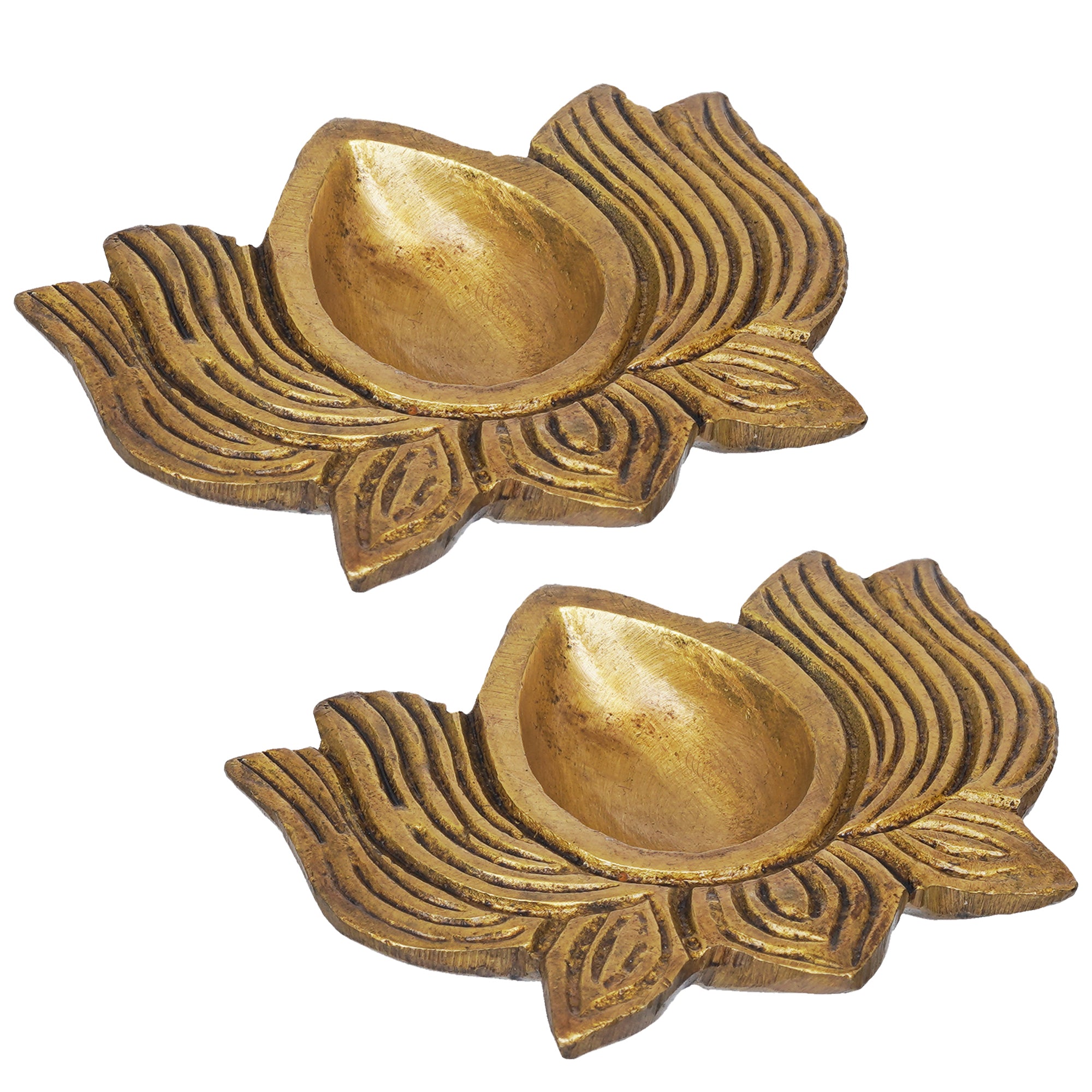 eCraftIndia Set of 2 Traditional Golden Lotus Shaped Brass Diyas 6