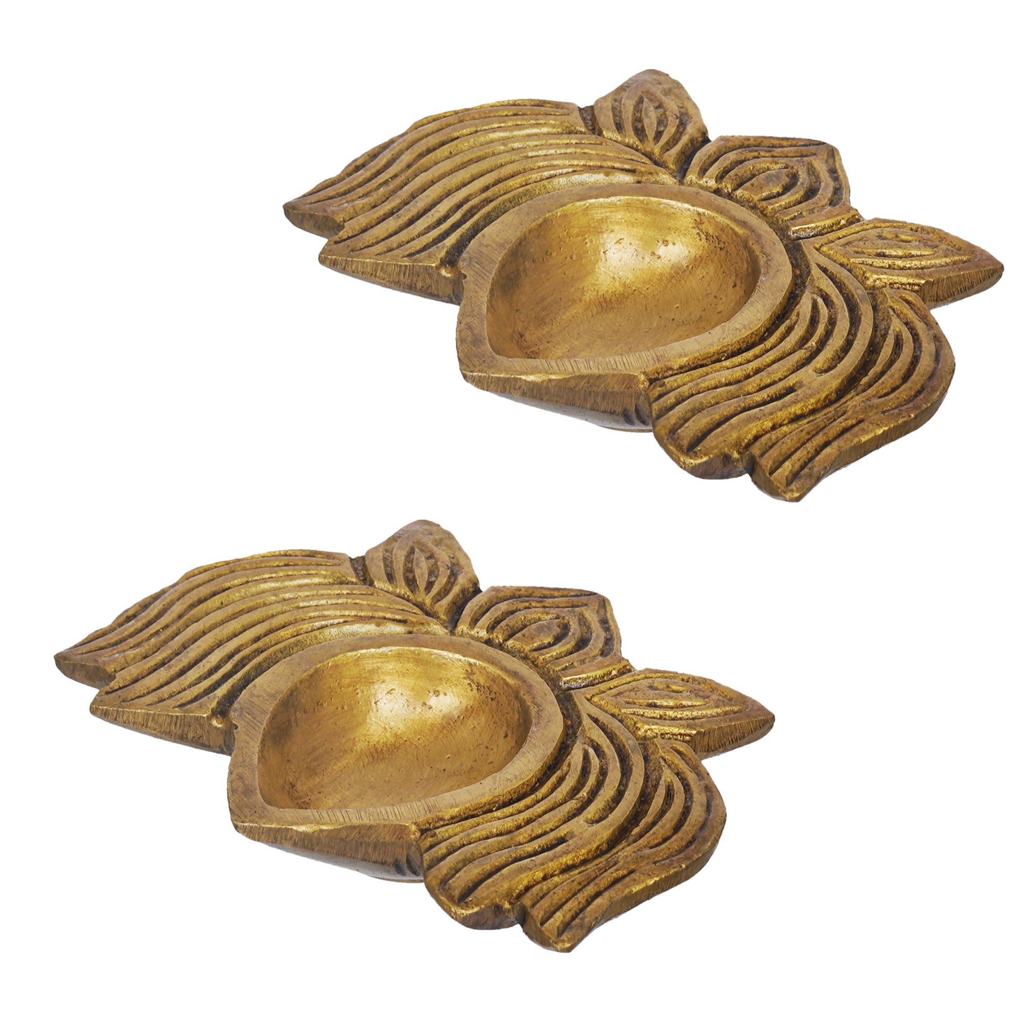 eCraftIndia Set of 2 Traditional Golden Lotus Shaped Brass Diyas 7