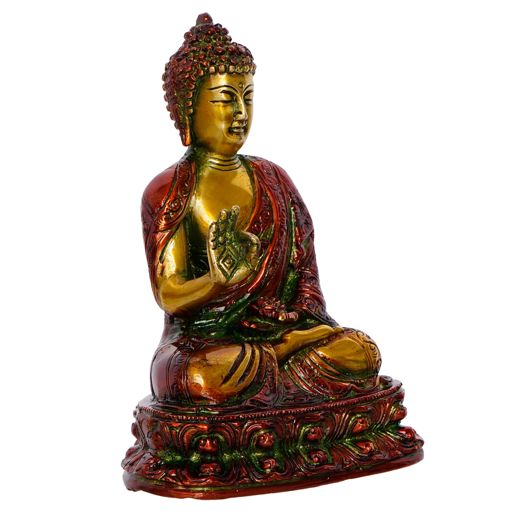 Golden and Red Brass Meditating Blessing Buddha Statue 2