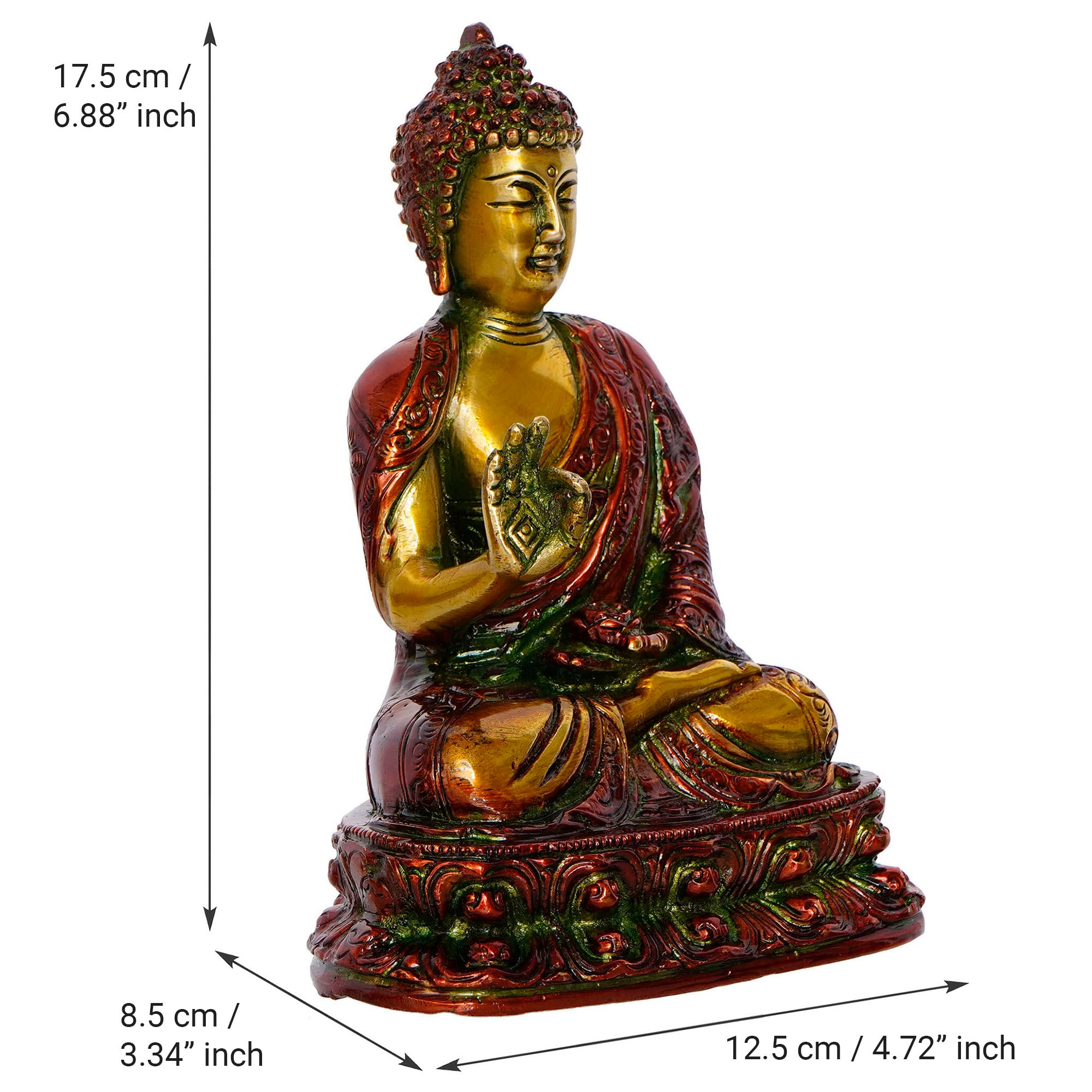 Golden and Red Brass Meditating Blessing Buddha Statue 3