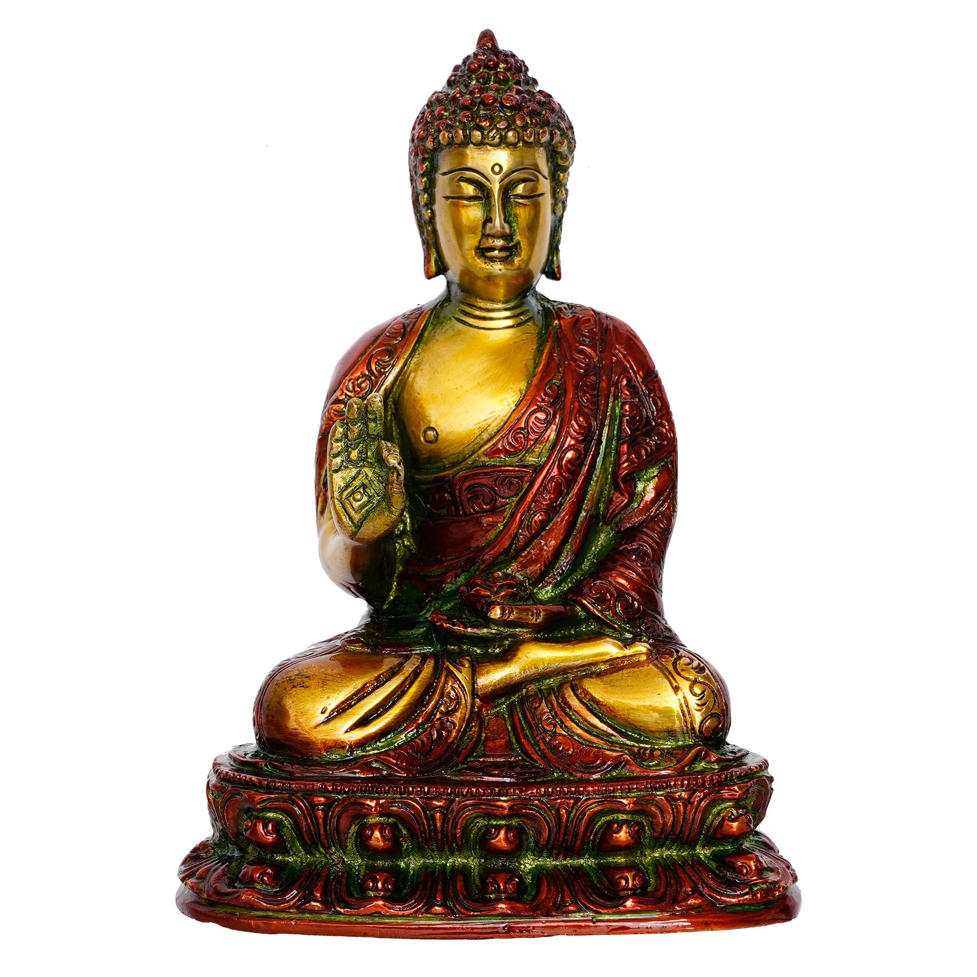 Golden and Red Brass Meditating Blessing Buddha Statue 4