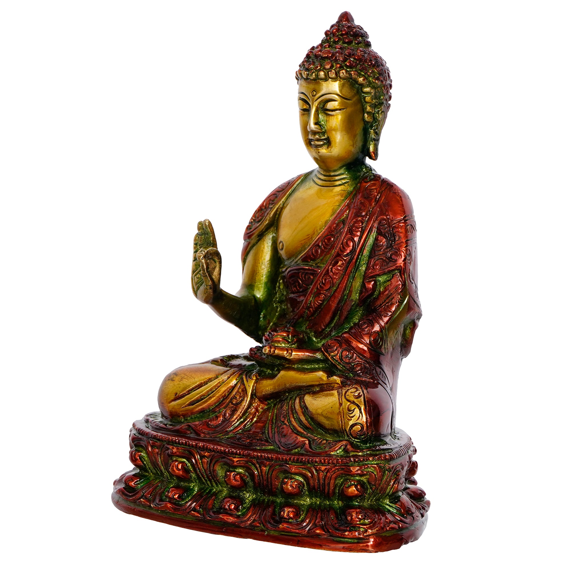 Golden and Red Brass Meditating Blessing Buddha Statue 5