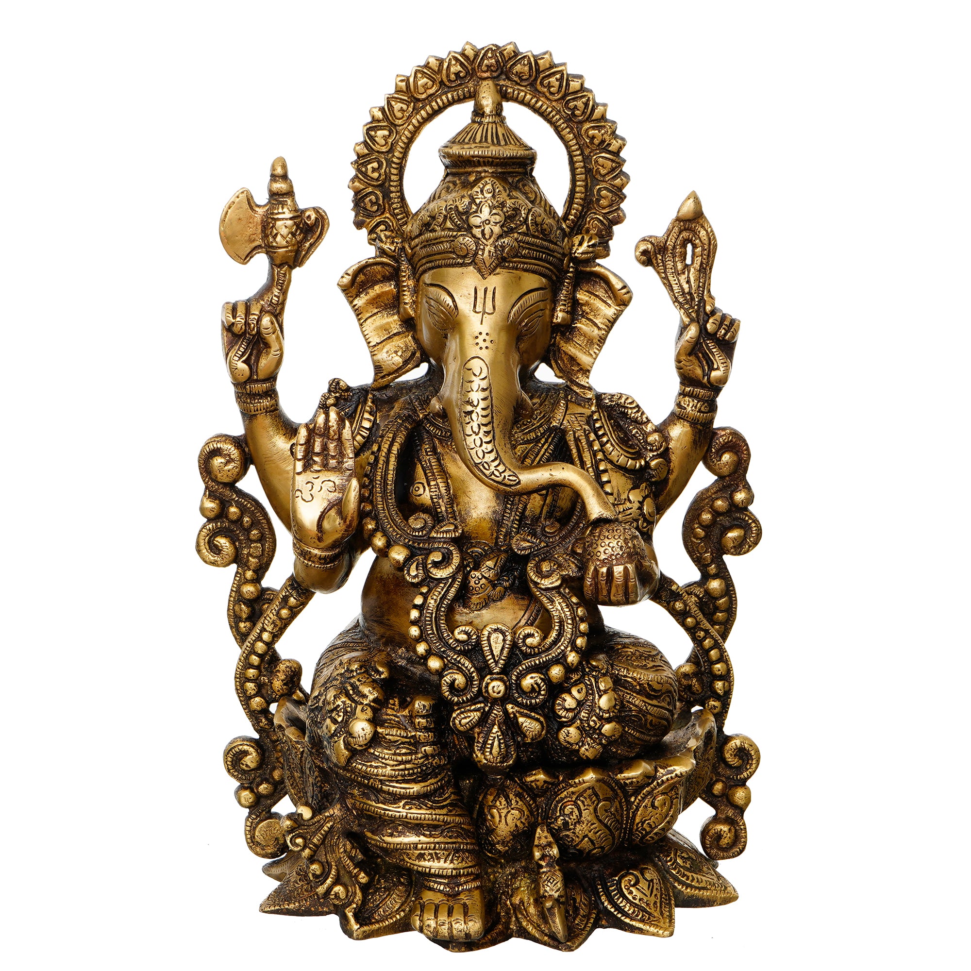 Golden Brass Antique Finish Handcrafted Blessing Lord Ganesha Idol 2