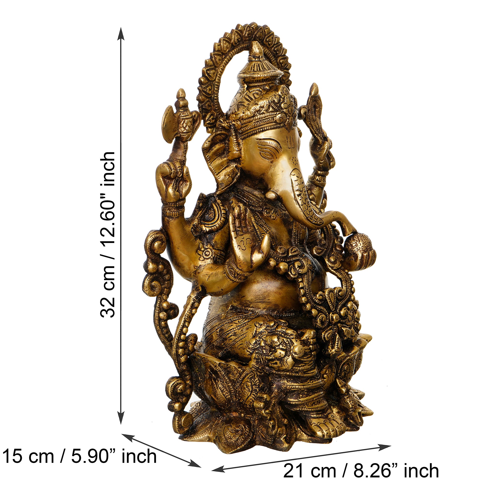 Golden Brass Antique Finish Handcrafted Blessing Lord Ganesha Idol 3