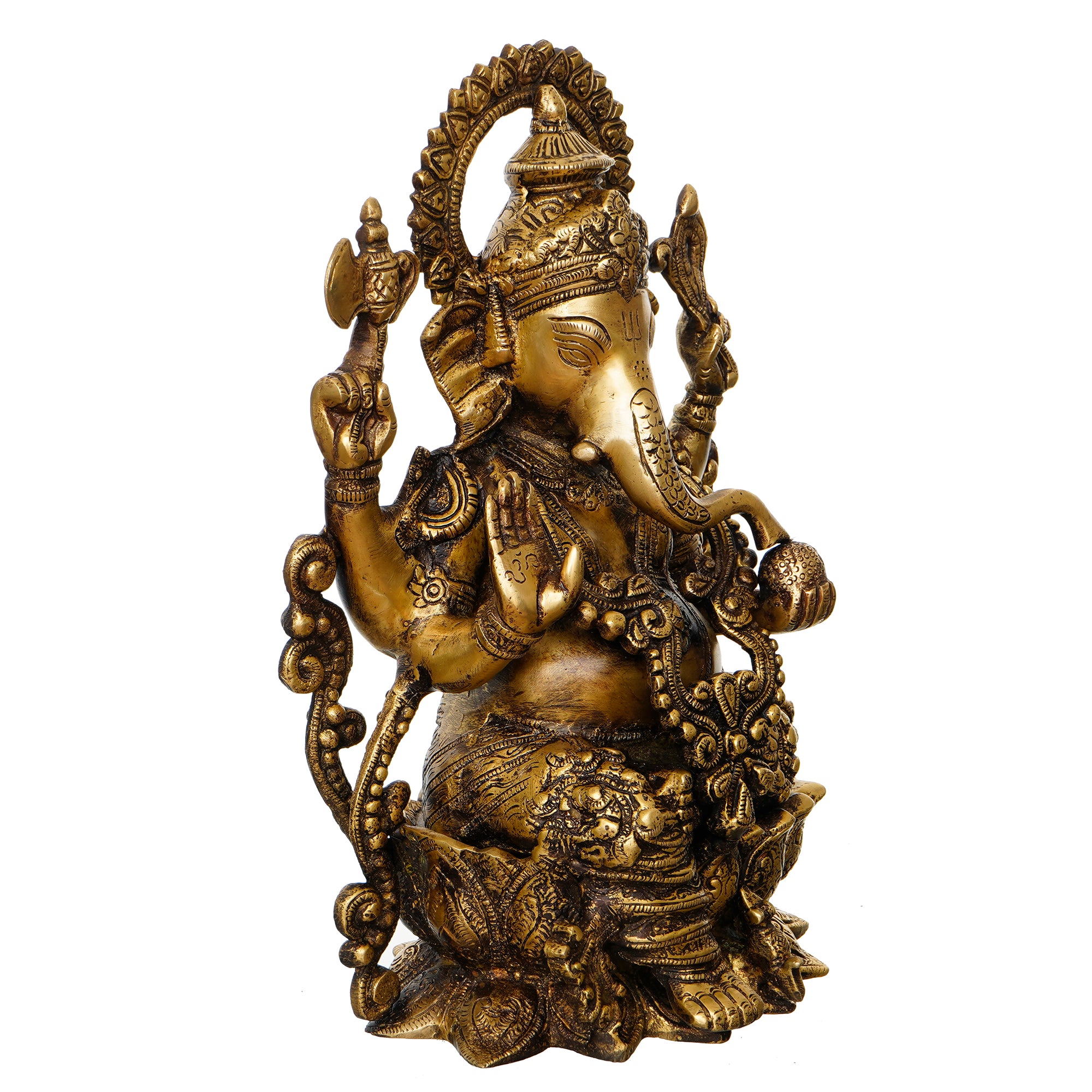 Golden Brass Antique Finish Handcrafted Blessing Lord Ganesha Idol 5