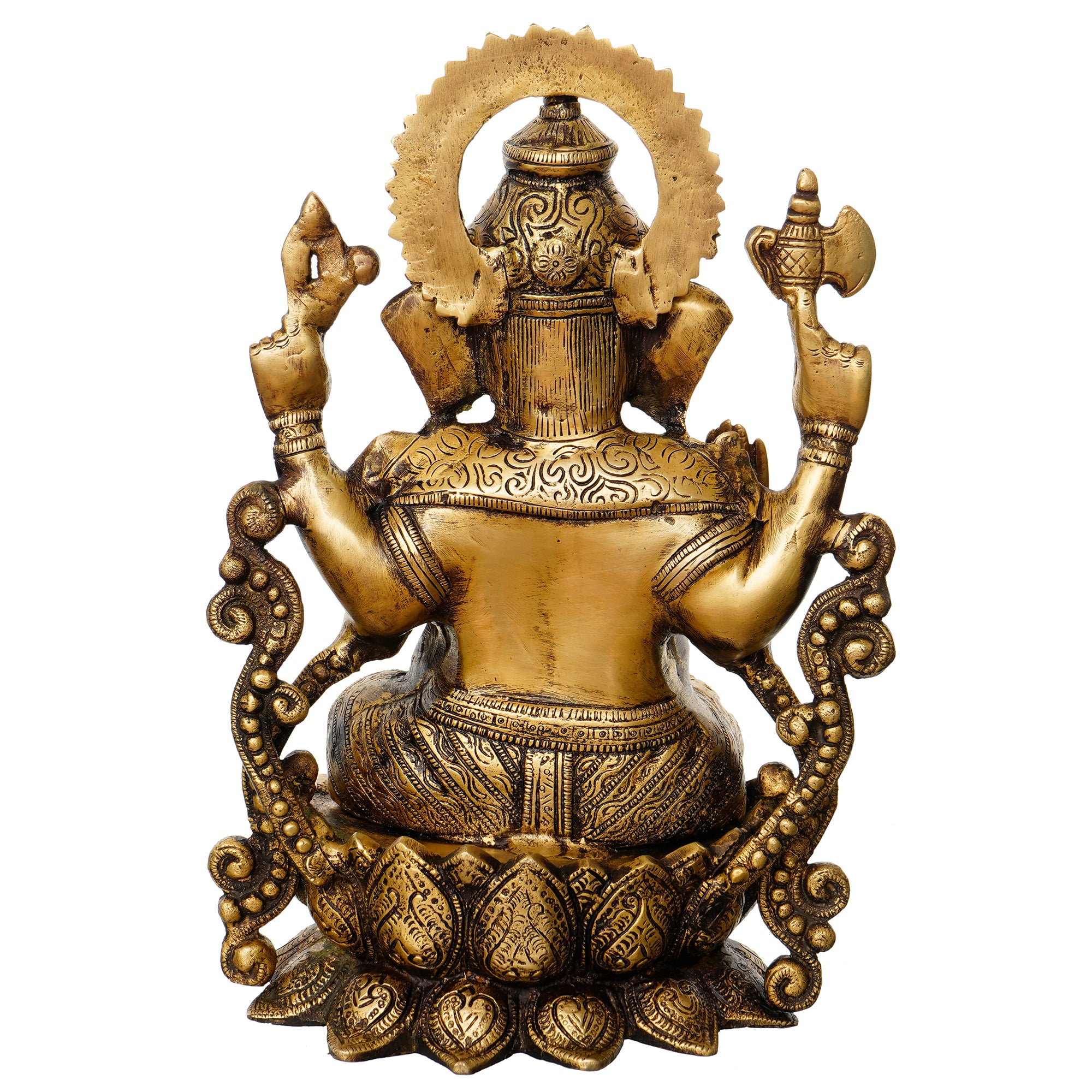 Golden Brass Antique Finish Handcrafted Blessing Lord Ganesha Idol 6