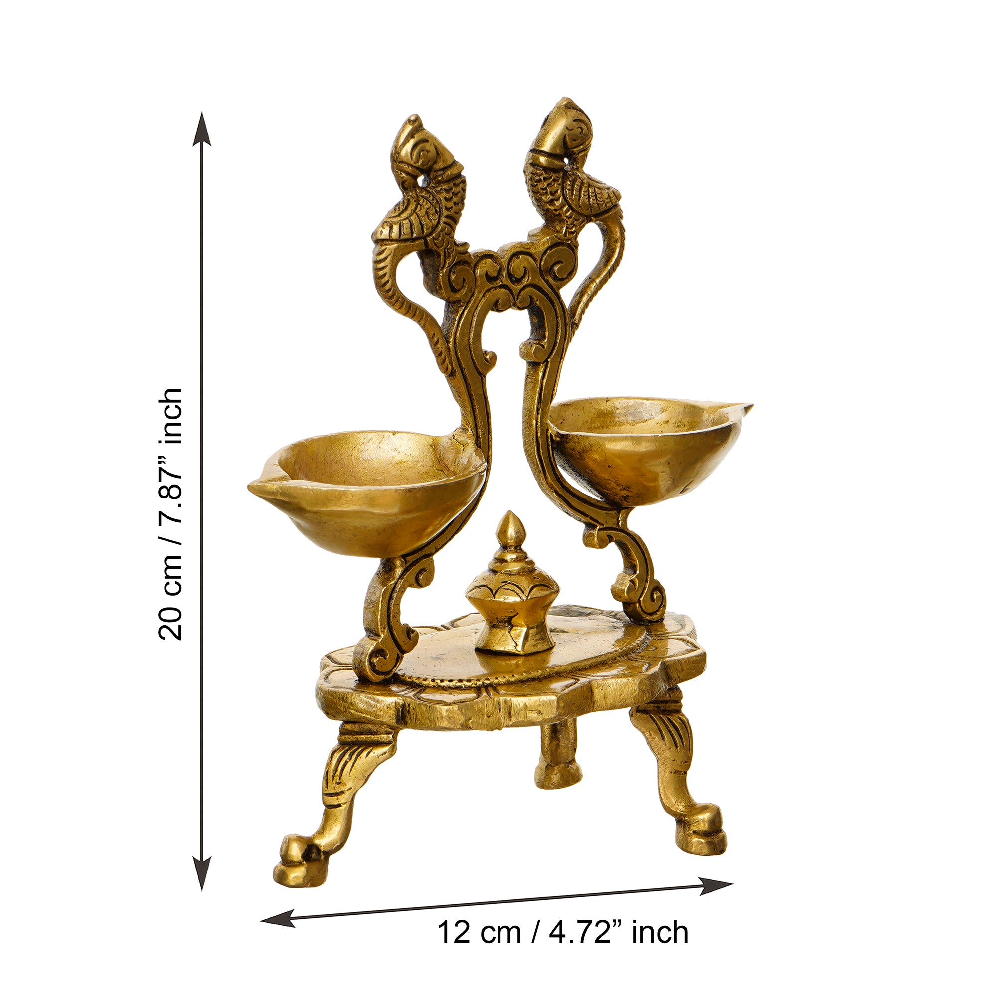 Golden Parrot Design Antique Finish Decorative Handcrafted Brass Diya for 6 Wicks With Stand 4