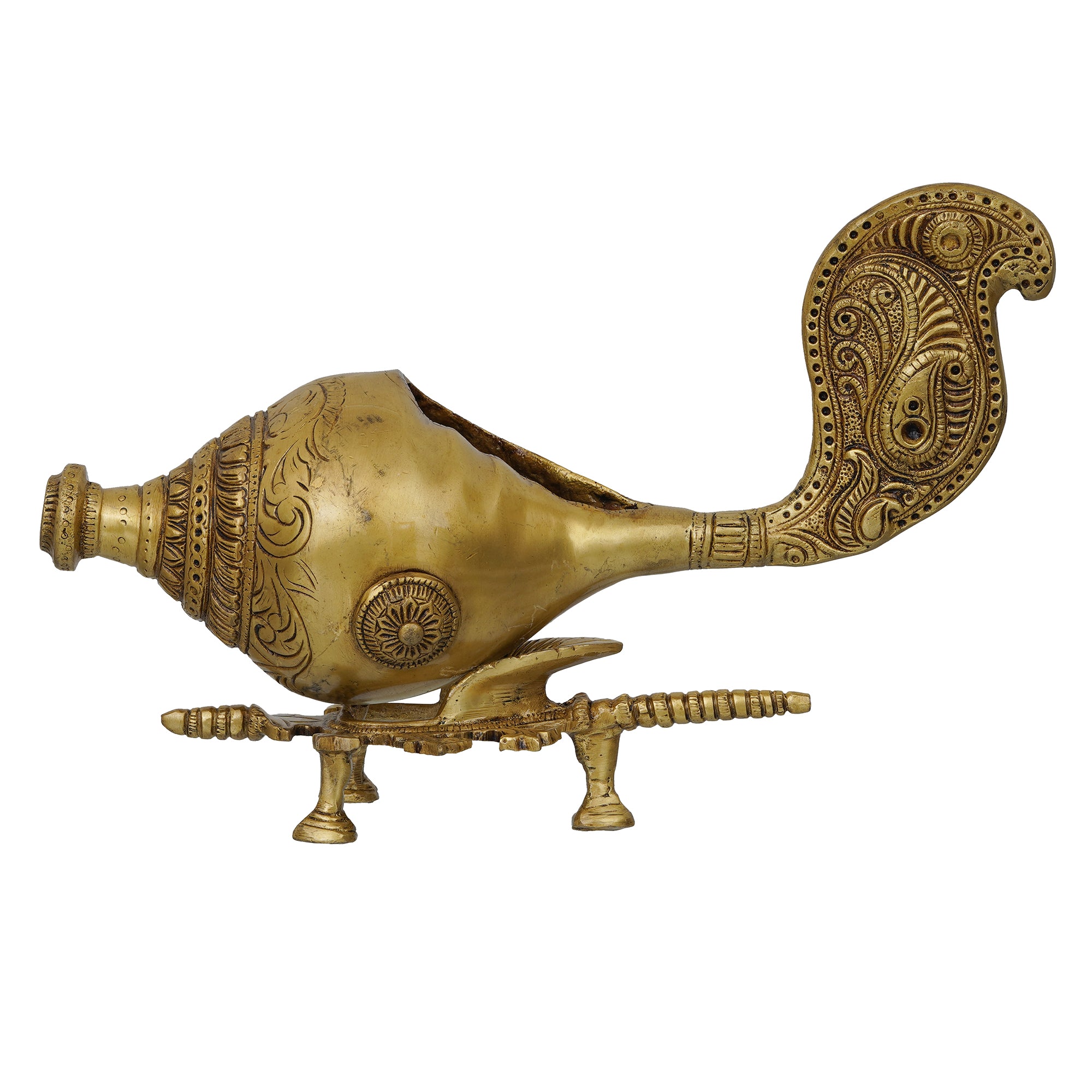 Golden Shankh (Conch) with a Stand Decorative Handcrafted Brass Showpiece 2