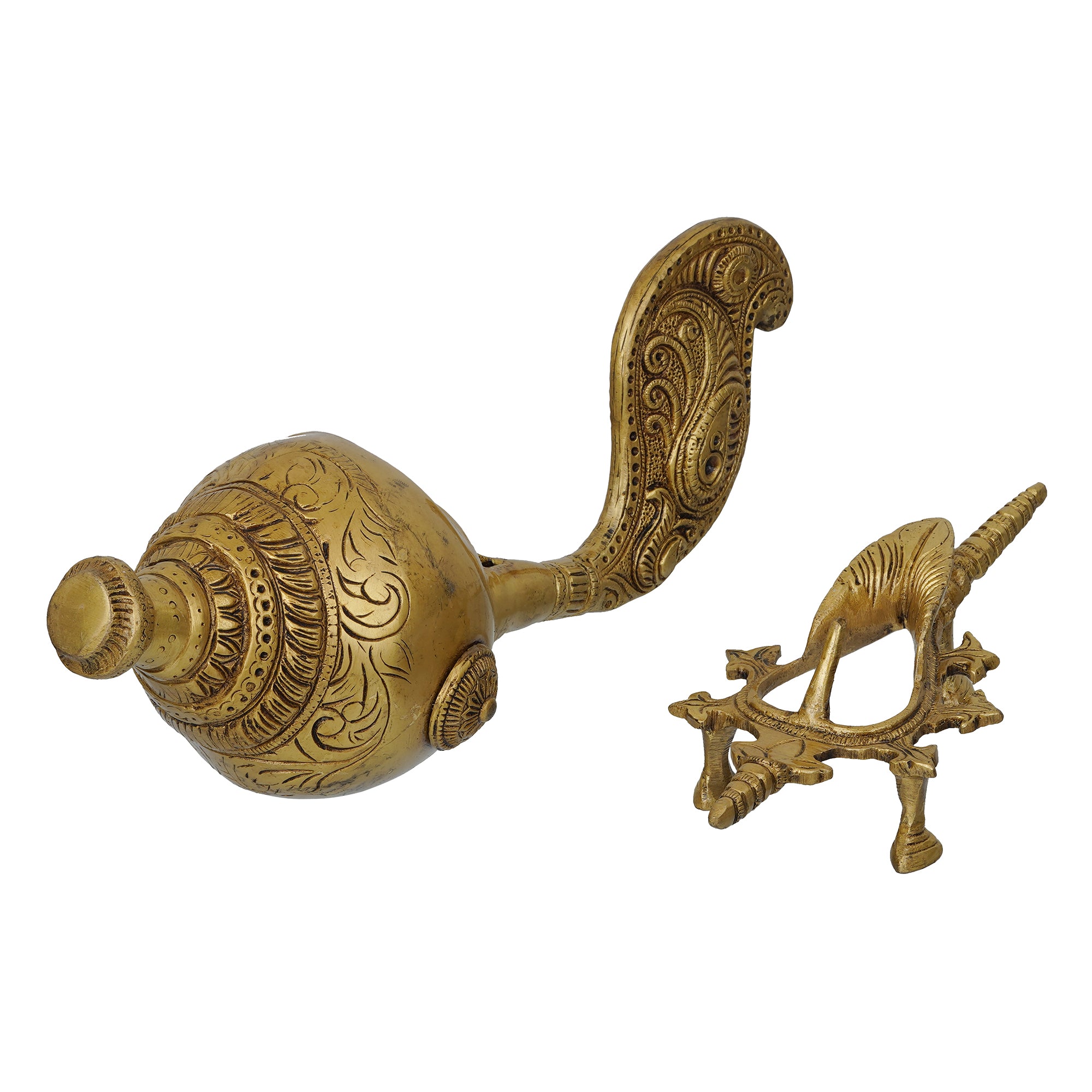 Golden Shankh (Conch) with a Stand Decorative Handcrafted Brass Showpiece 4