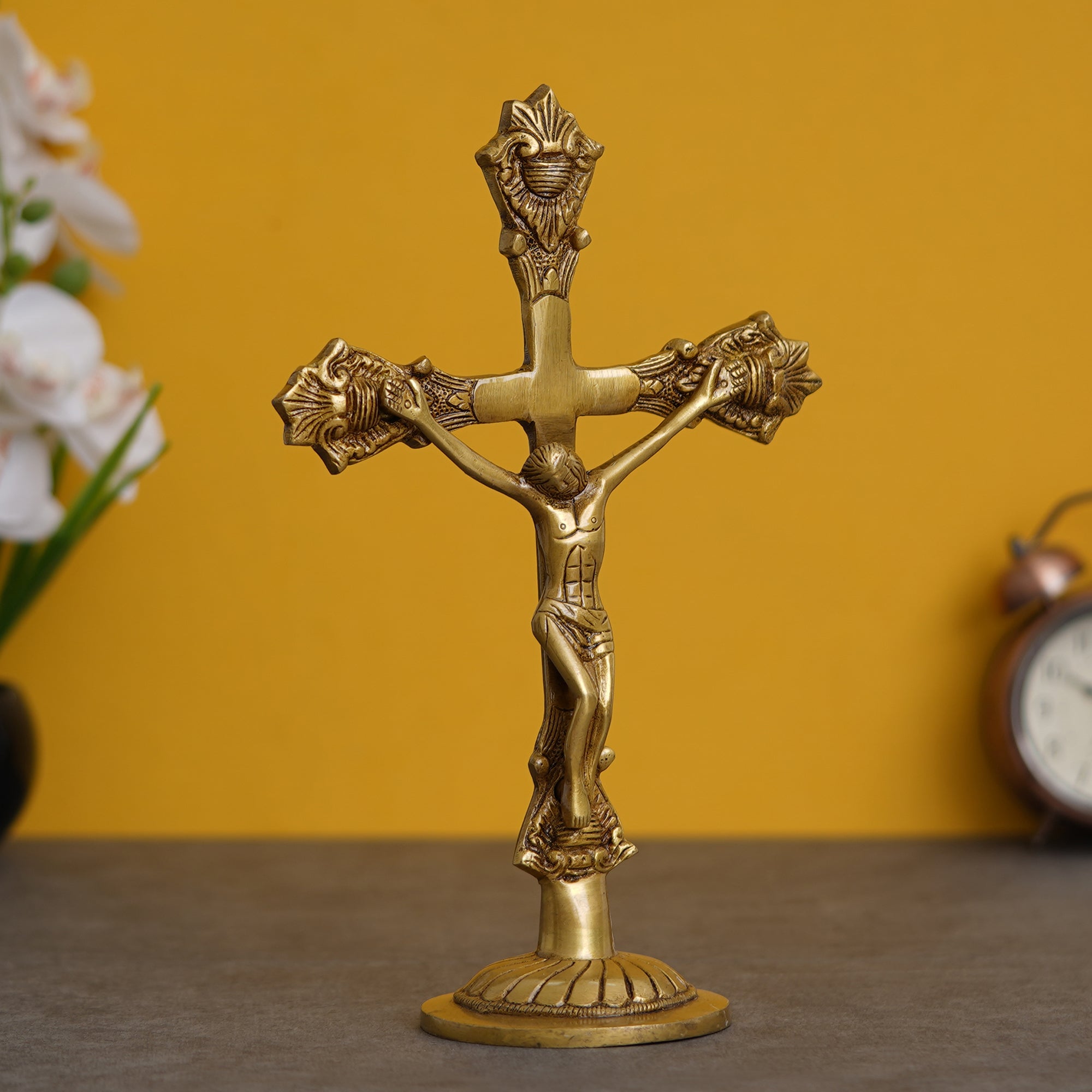 Golden Decorative Handcrafted Brass Jesus Christ on Cross Figurine