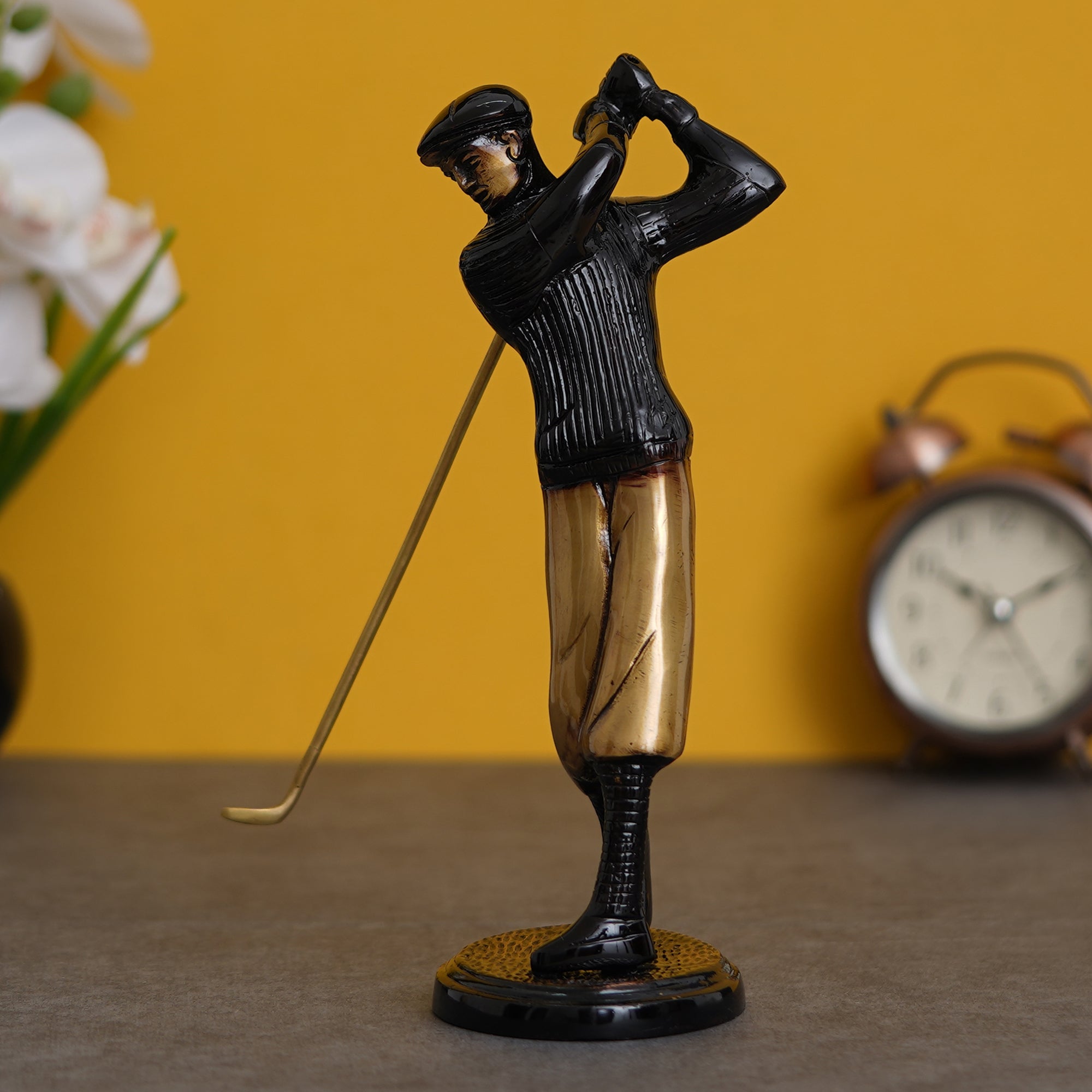 Brown & Golden Man Playing Golf Antique Finish Handcrafted Decorative Brass Showpiece 1