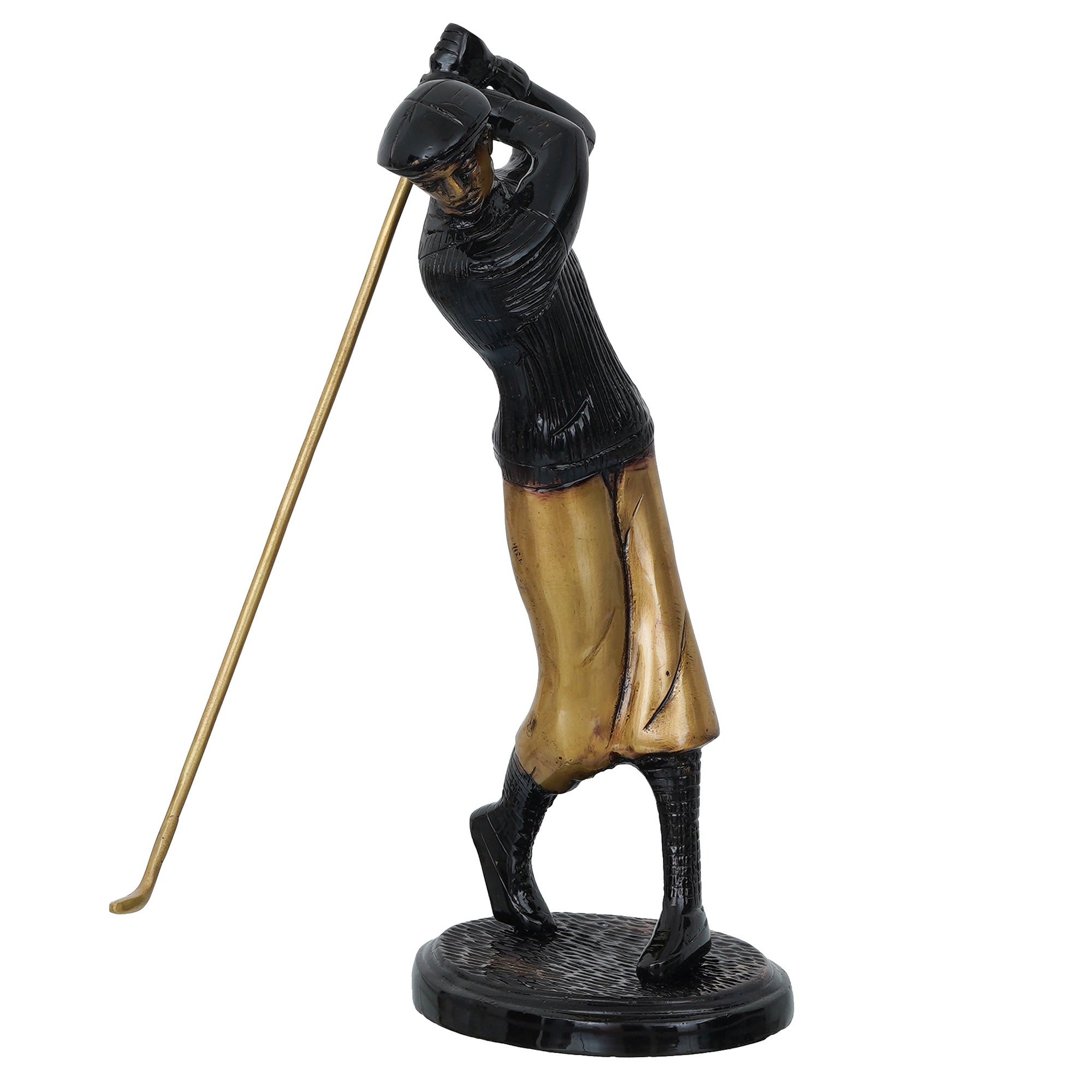 Brown & Golden Man Playing Golf Antique Finish Handcrafted Decorative Brass Showpiece 2