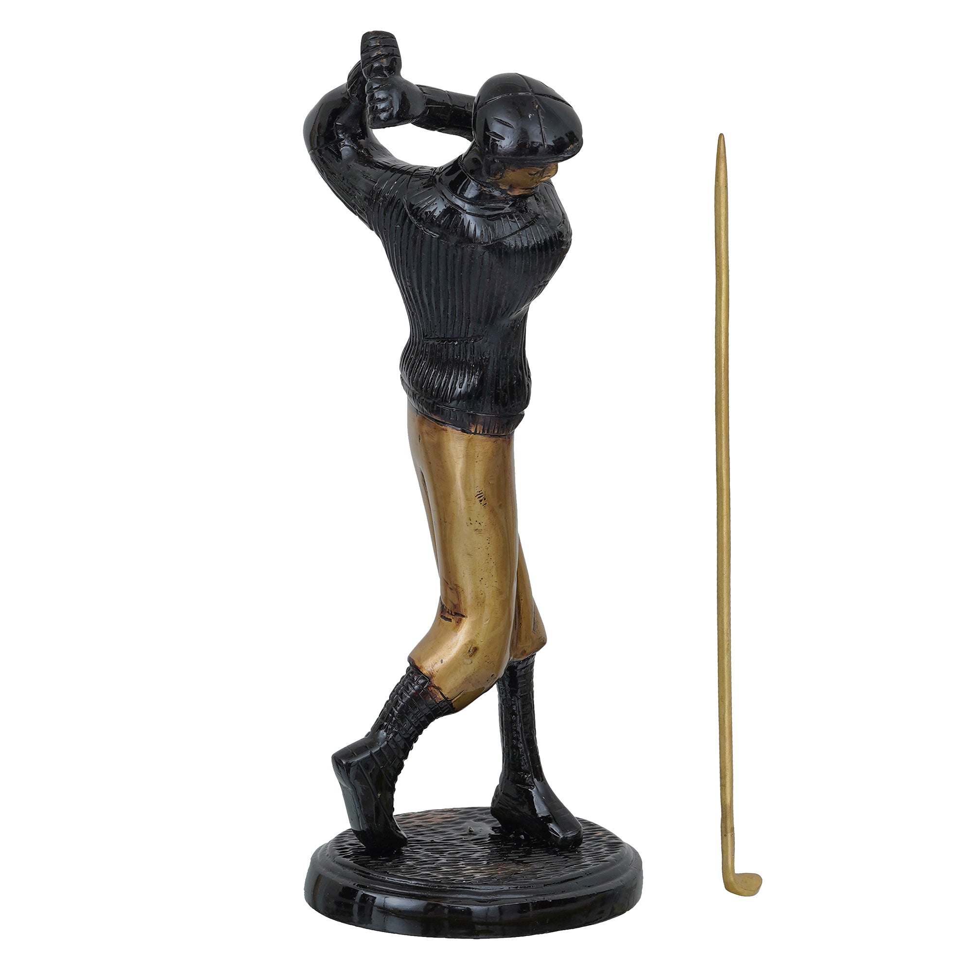 Brown & Golden Man Playing Golf Antique Finish Handcrafted Decorative Brass Showpiece 6