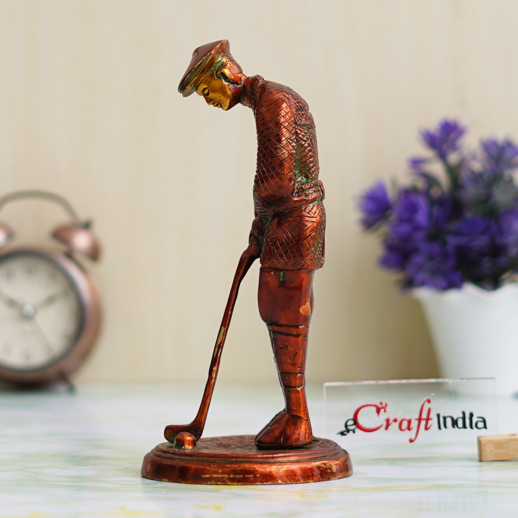 eCraftIndia Brown Brass Gentleman Golfer Taking Shot Human Figurine Showpiece